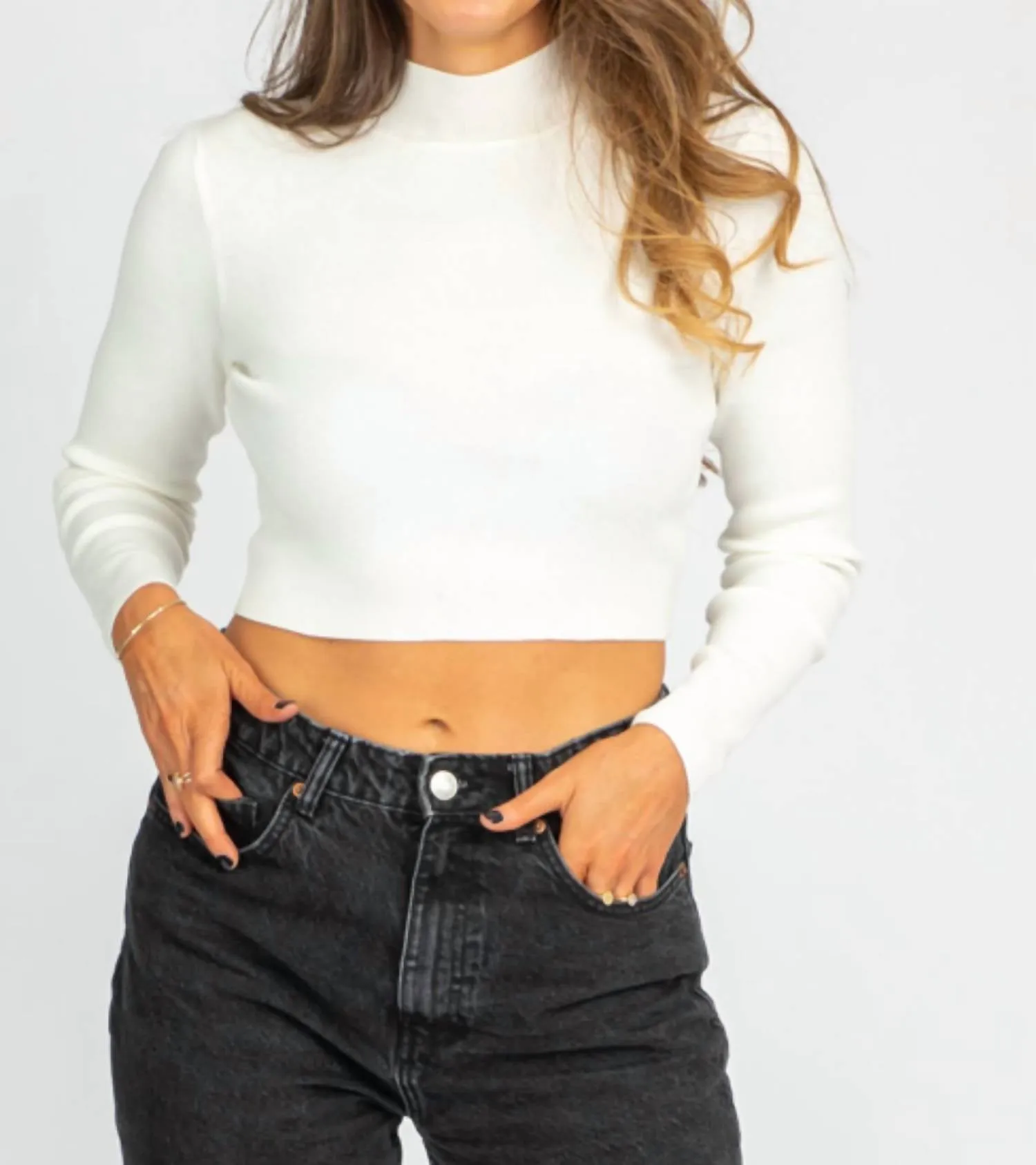 Open Back Mockneck Sweater In Ivory