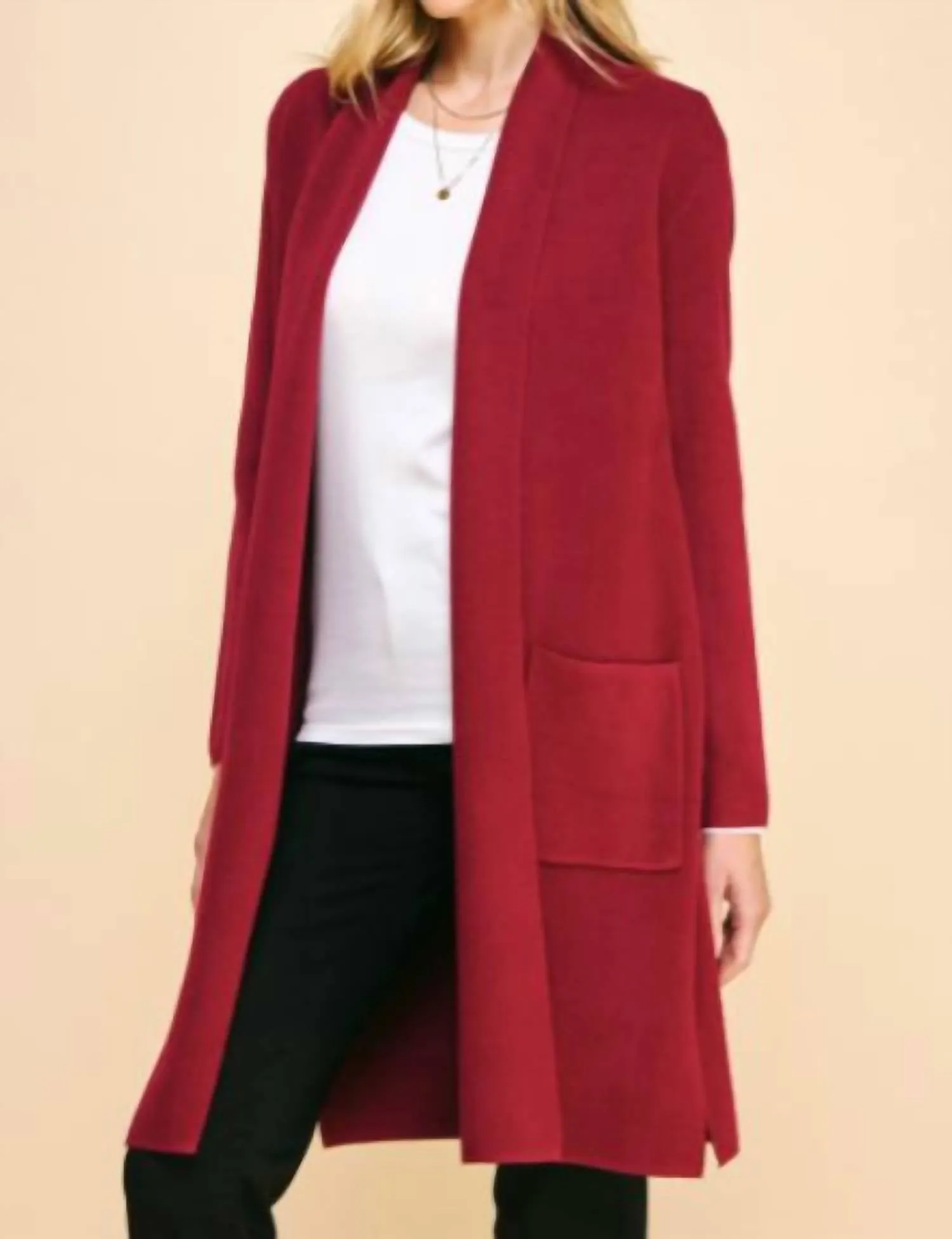 Open Knitted Cardigan In Wine