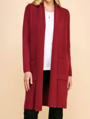 Open Knitted Cardigan In Wine