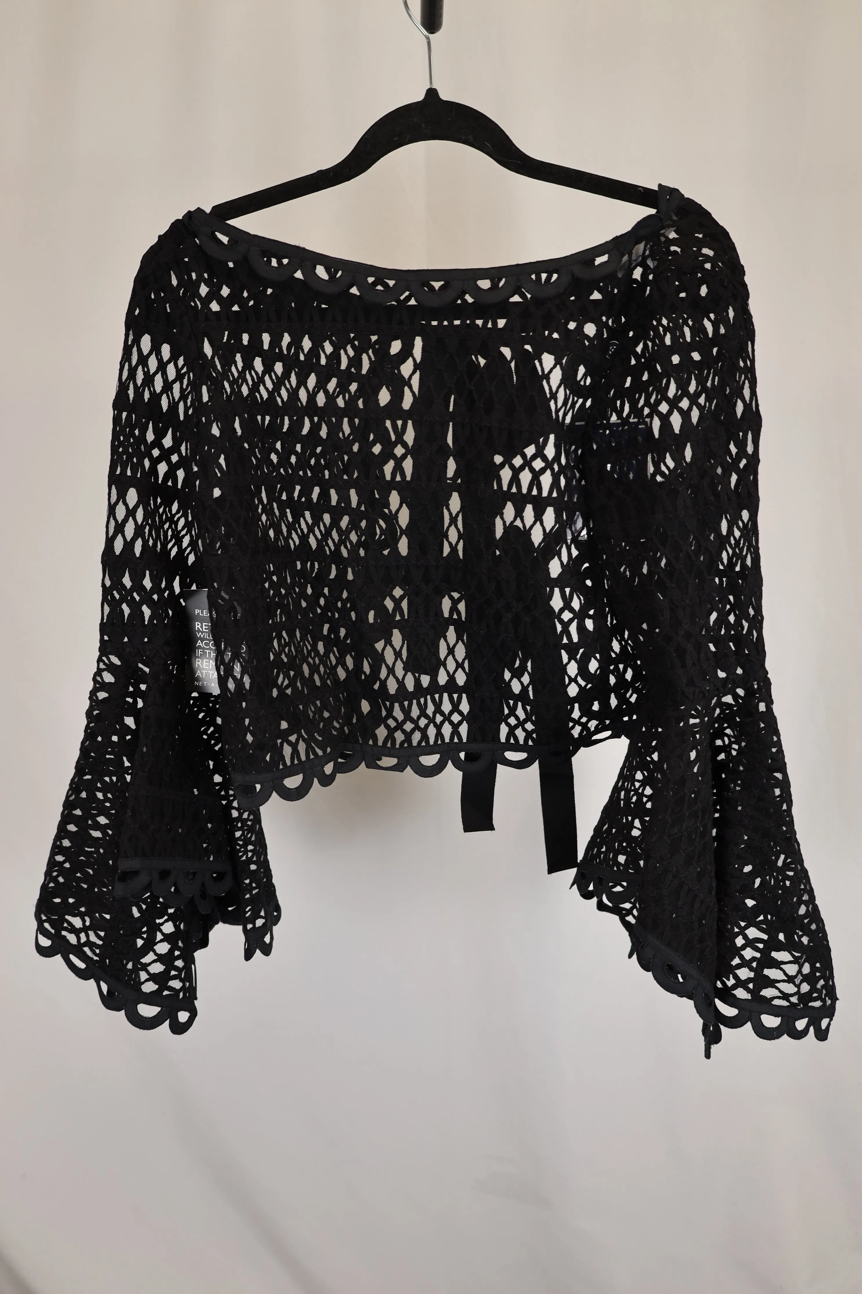 Oscar de la Renta Caraco Bow-Embellished Guipure Lace Top In Black Cotton
