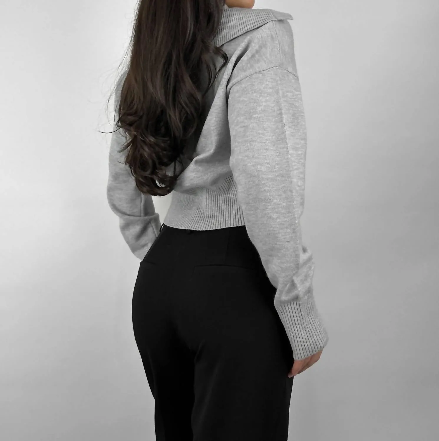 Oversized Collar Button Down Cardigan In Grey