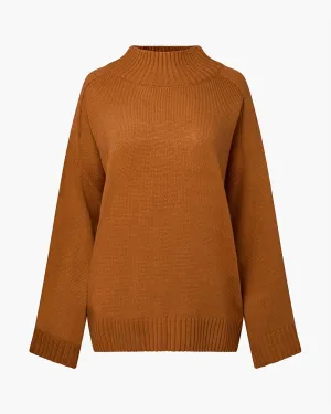 Oversized Funnel Neck Sweater In Camel