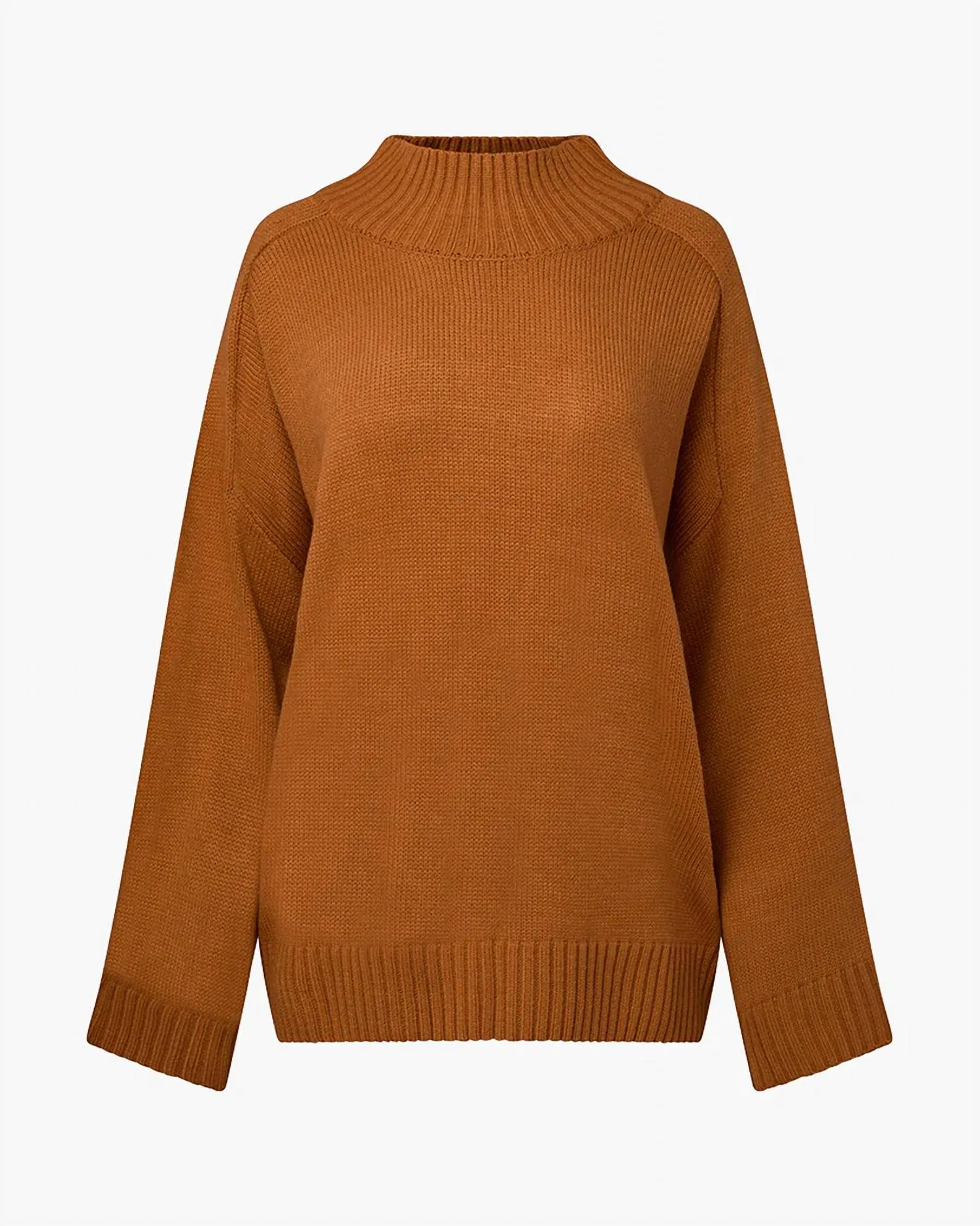 Oversized Funnel Neck Sweater In Camel