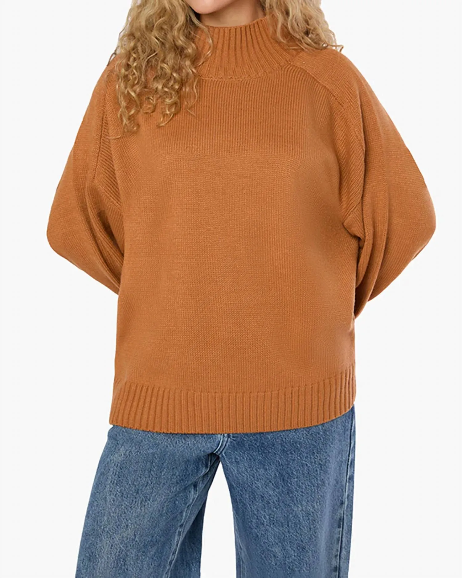 Oversized Funnel Neck Sweater In Camel