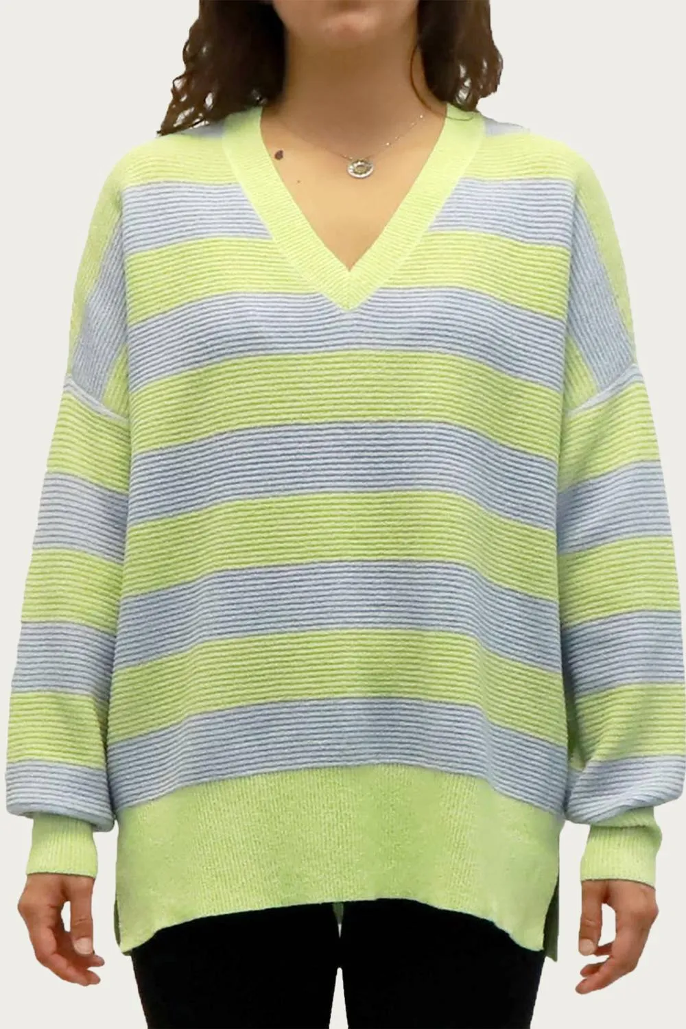 Oversized Ottoman Rugby Striped Sweater In Green/lavender