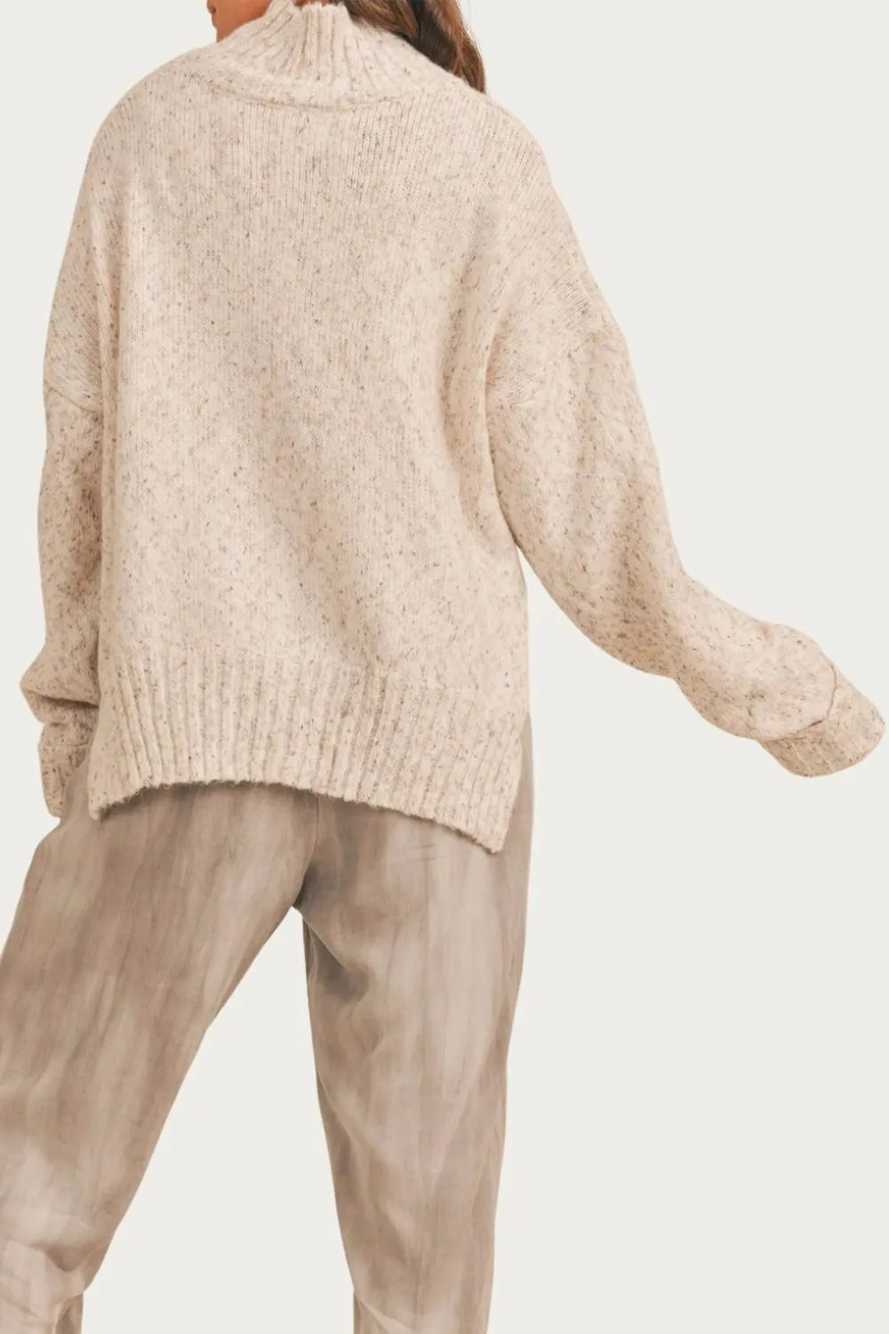 Oversized Ribbed Turtleneck Sweater In Oatmeal