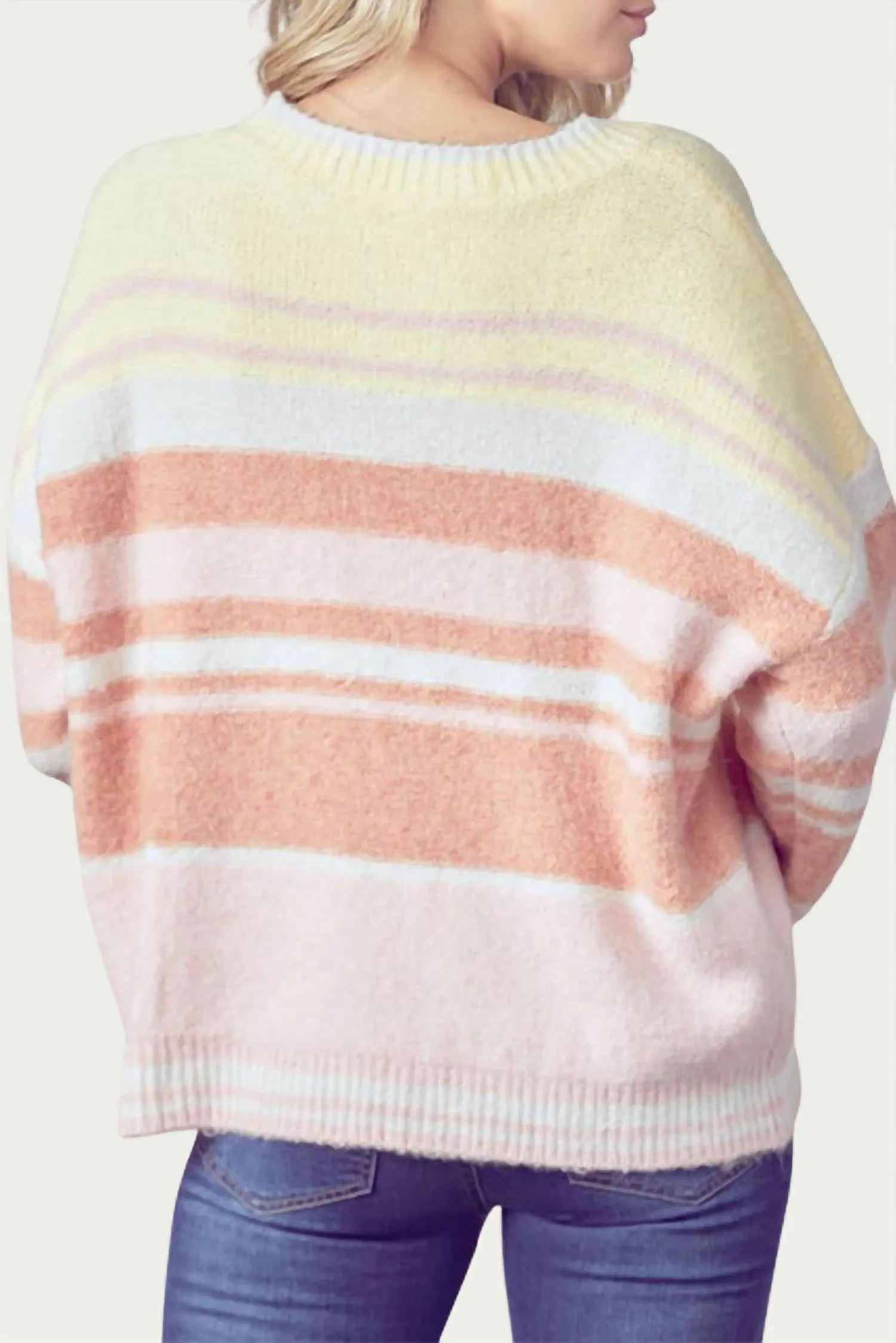 Oversized Striped Ribbed-Knit Sweater In Yellow/terracotta/pink