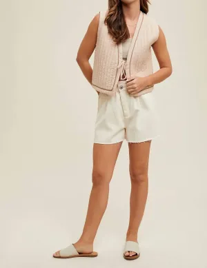 Padded Tie Piping Vest In Mocha