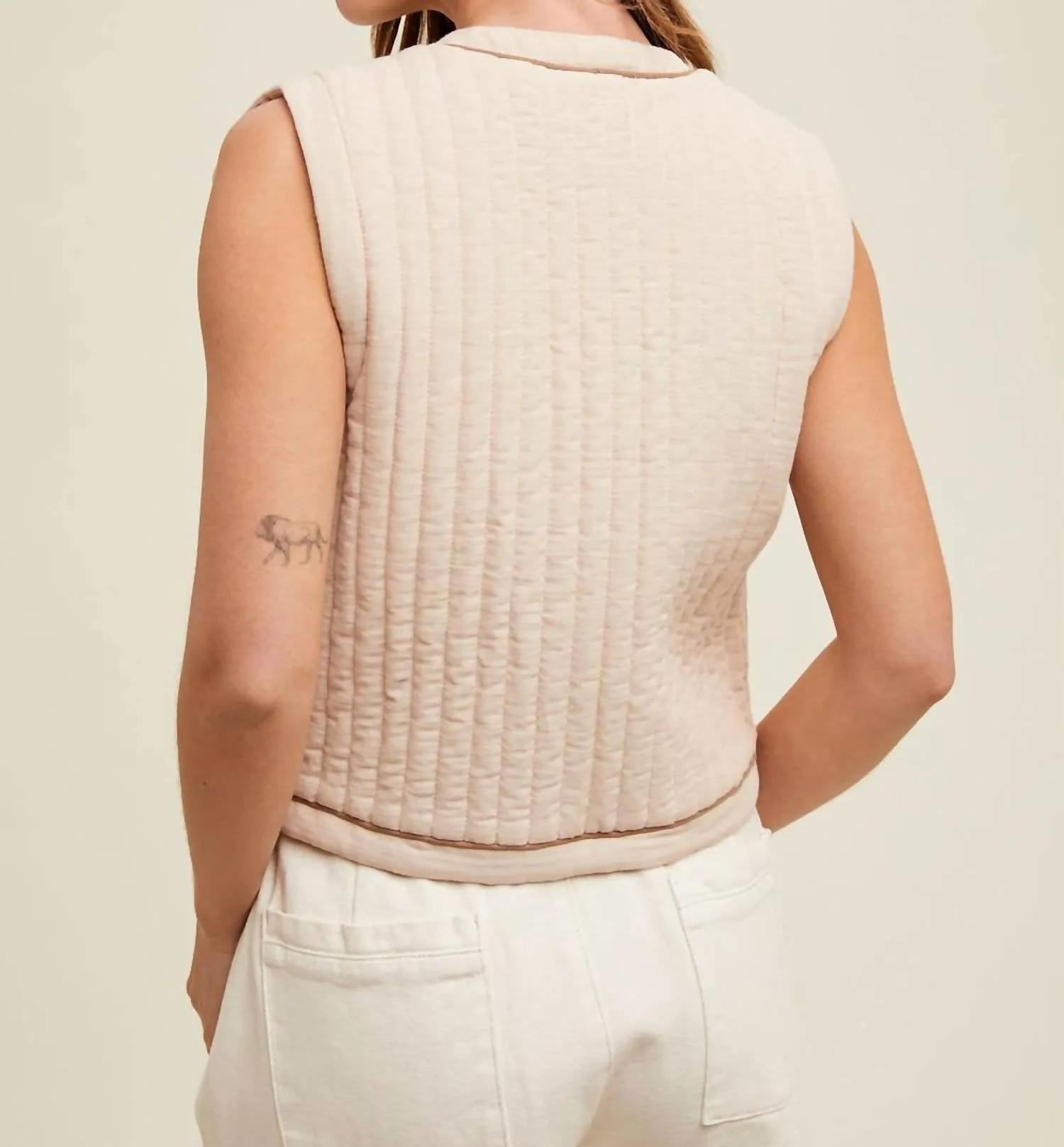 Padded Tie Piping Vest In Mocha