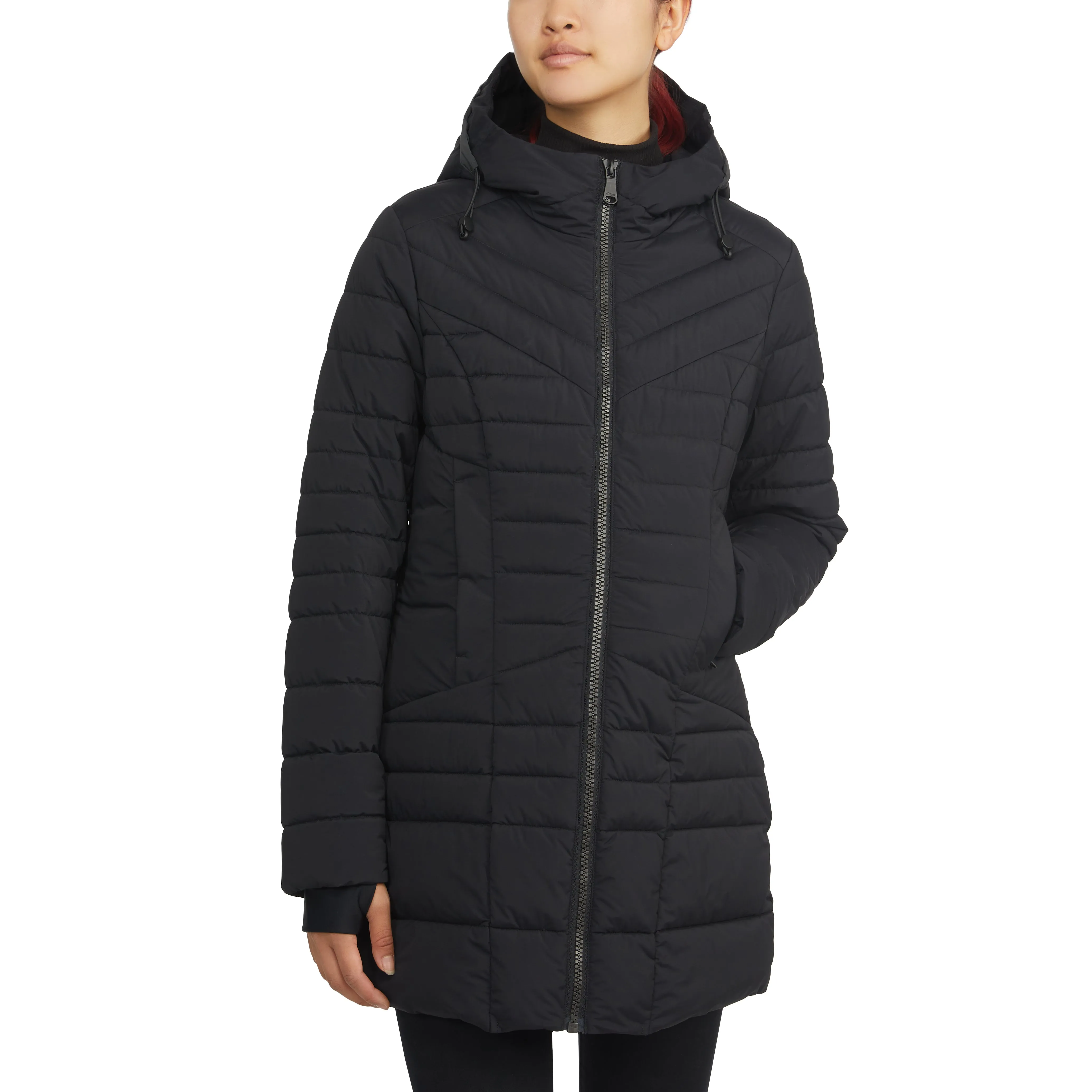 Pajar Women's Cort Light Weight Stretch Fixed Hood Puffer with Reflective Trim