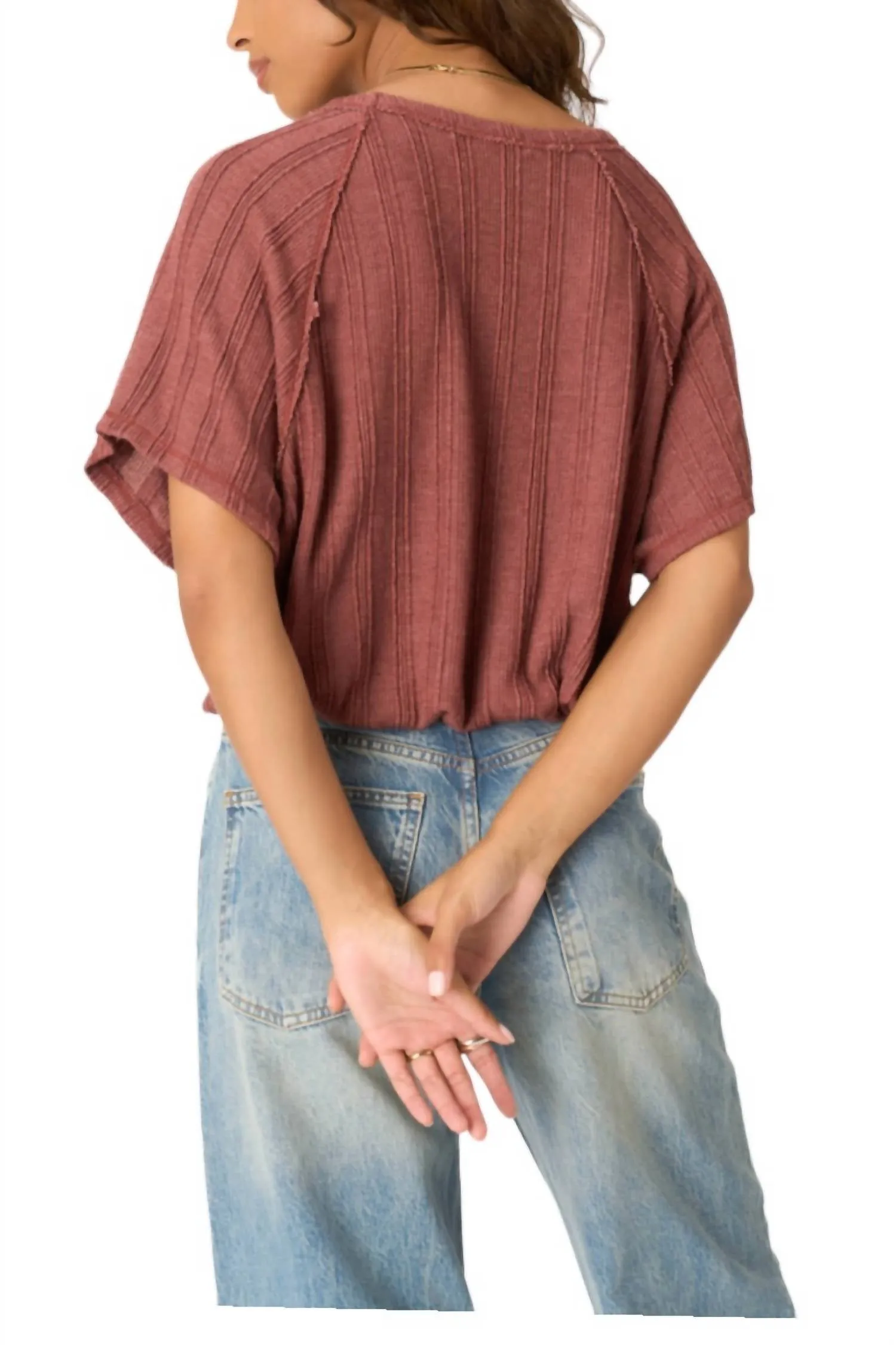 Paola Sweater V Neck Bubble Tee In Summer Rust