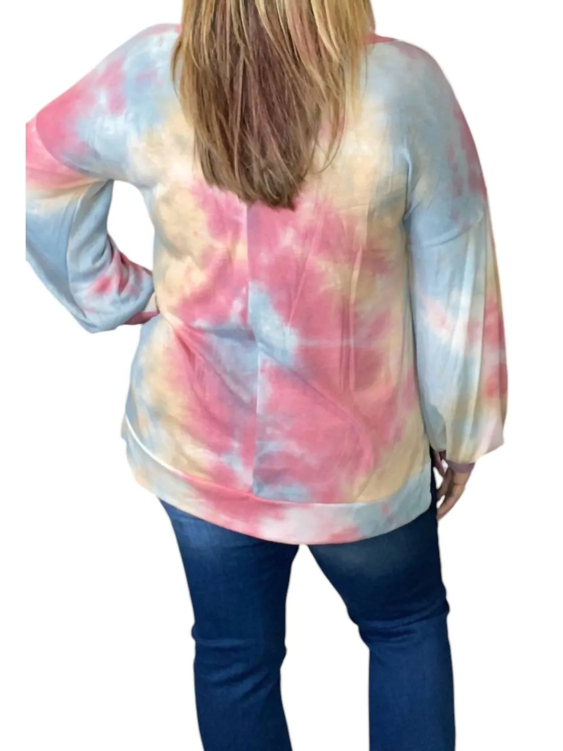 Pastel French Terry V-Neck Sweater In Pink Multi