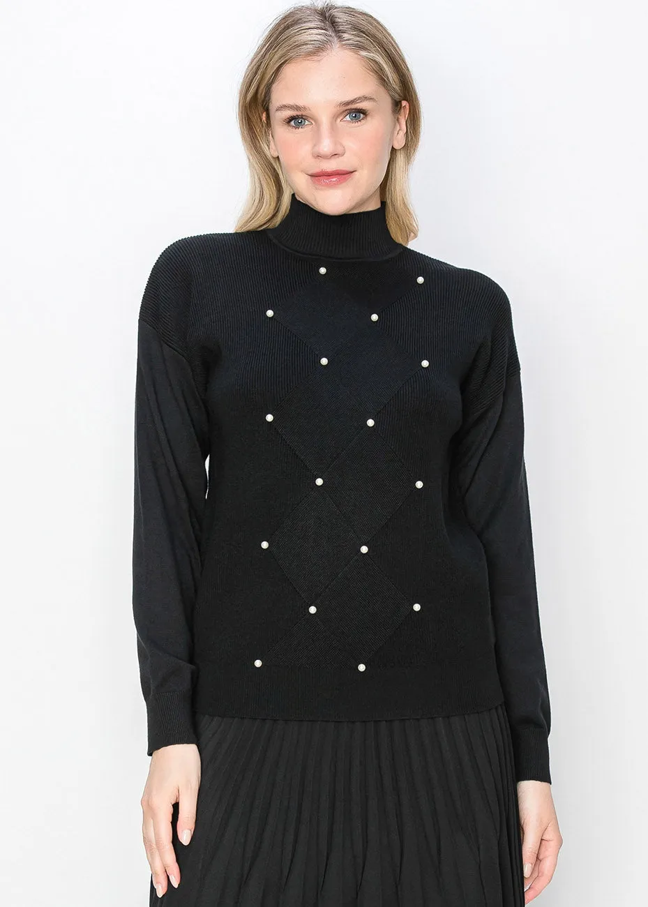 Pearl Accent Black Knit Sweater