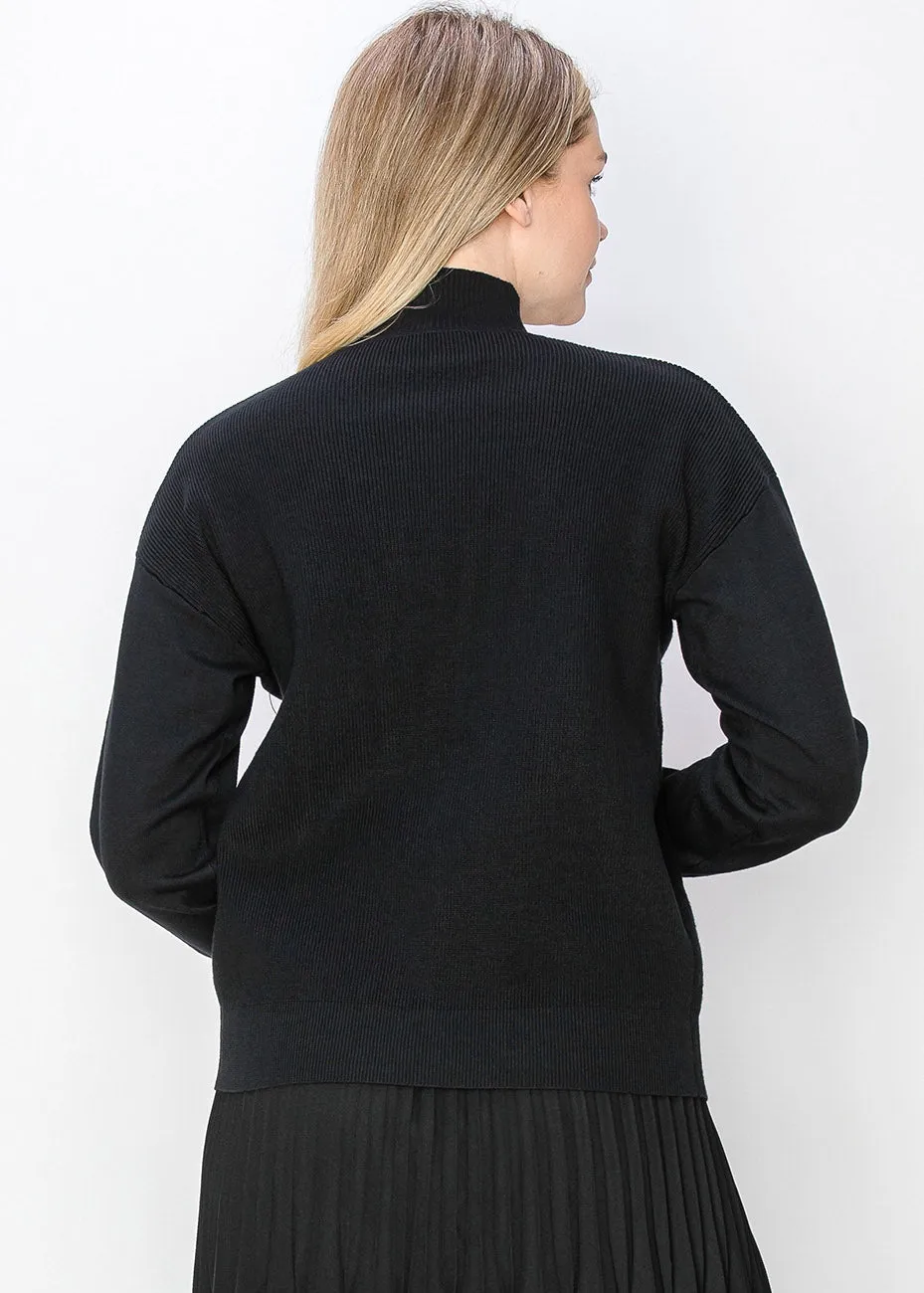 Pearl Accent Black Knit Sweater