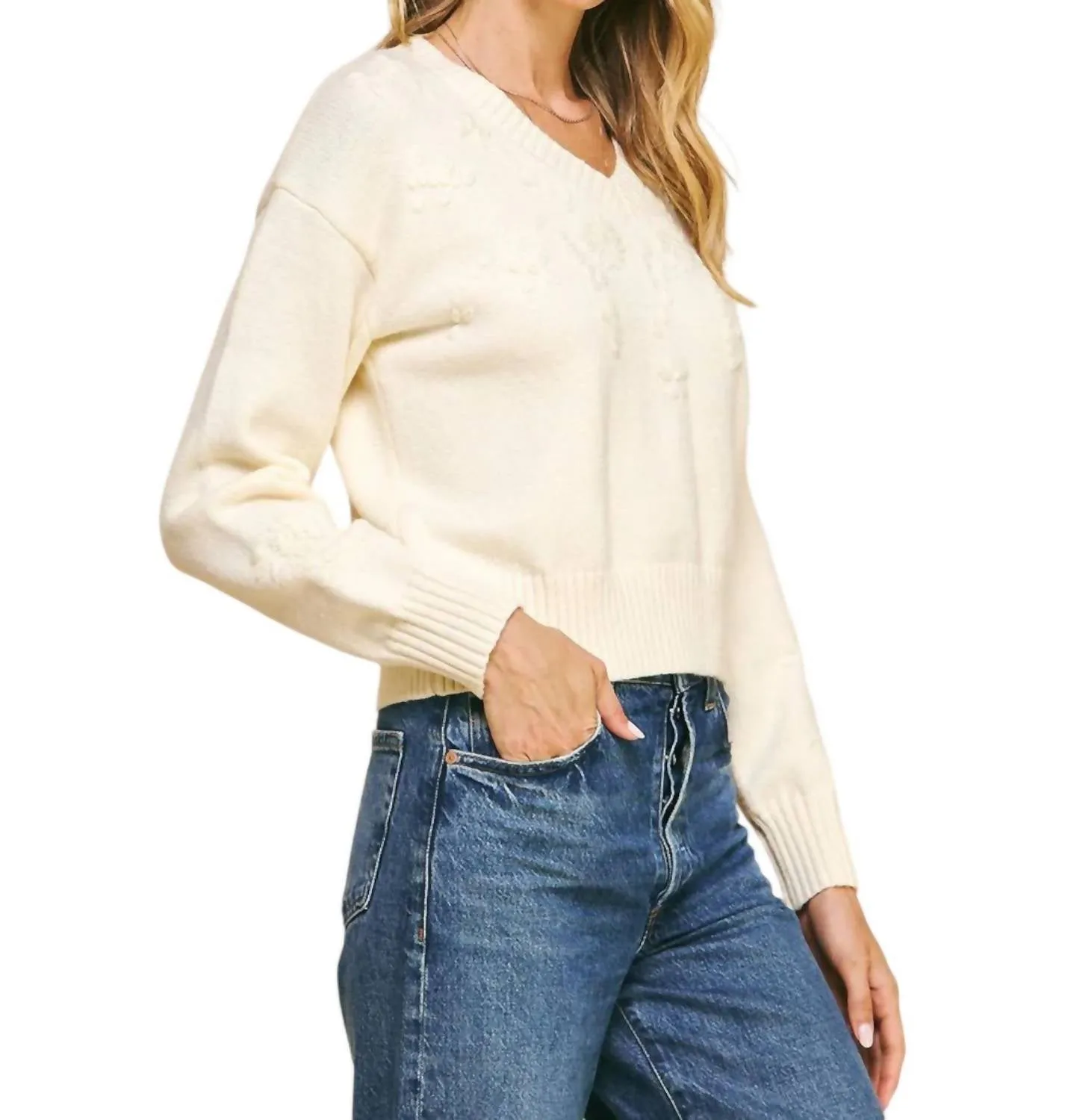 Pearl Embellished Sweater In Ivory