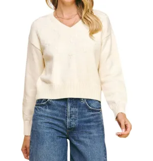 Pearl Embellished Sweater In Ivory