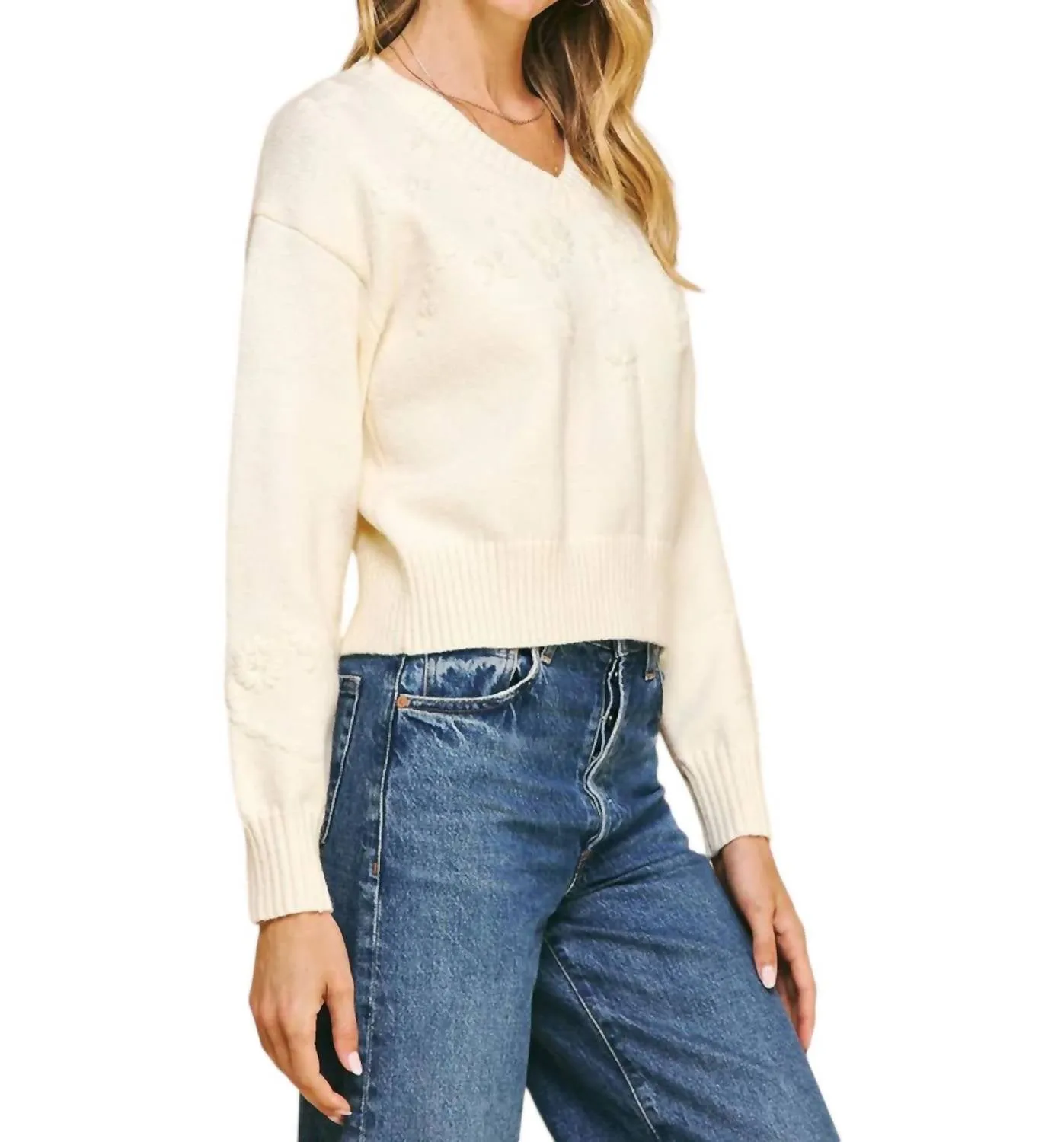 Pearl Embellished Sweater In Ivory