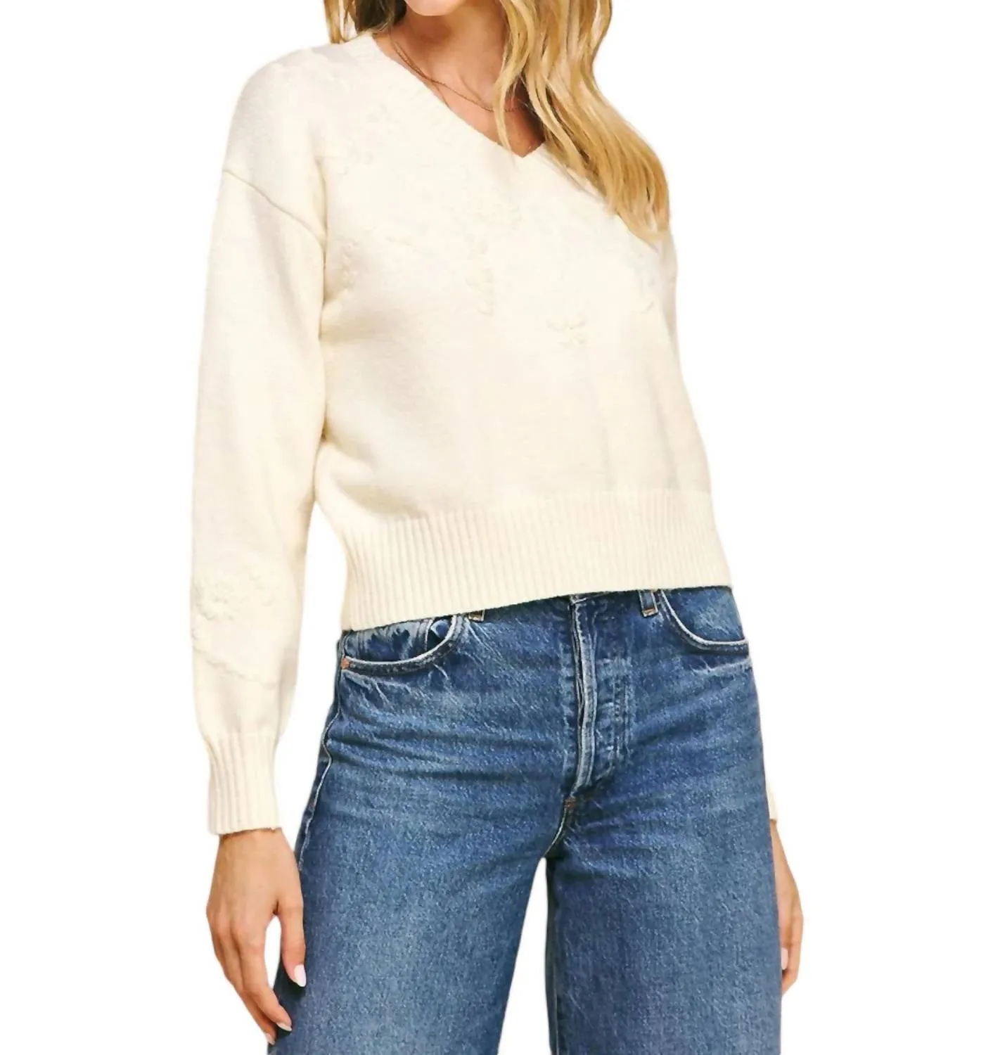 Pearl Embellished Sweater In Ivory