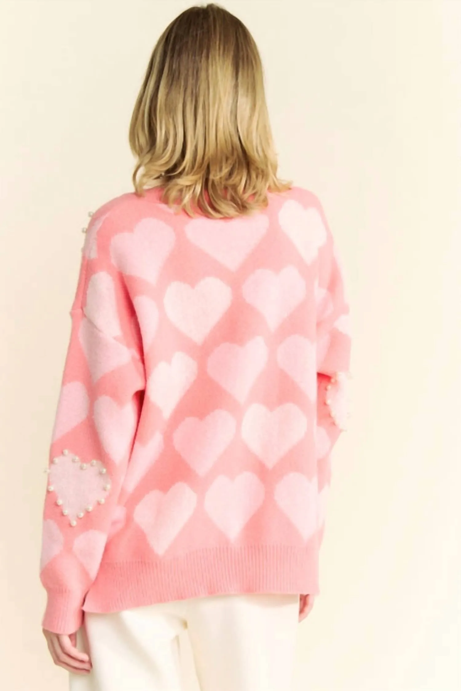 Pearly Heart Sweater In Pink