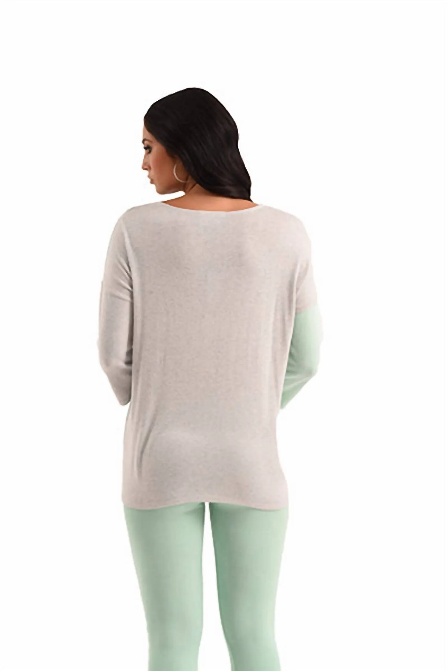 Penelope 2 Tone Kashmira Sweater In Gray/mint