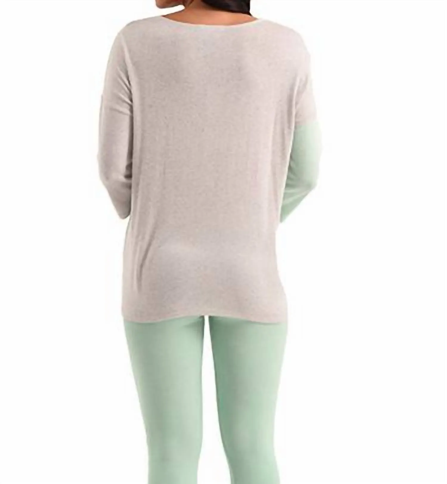 Penelope 2 Tone Kashmira Sweater In Gray/mint