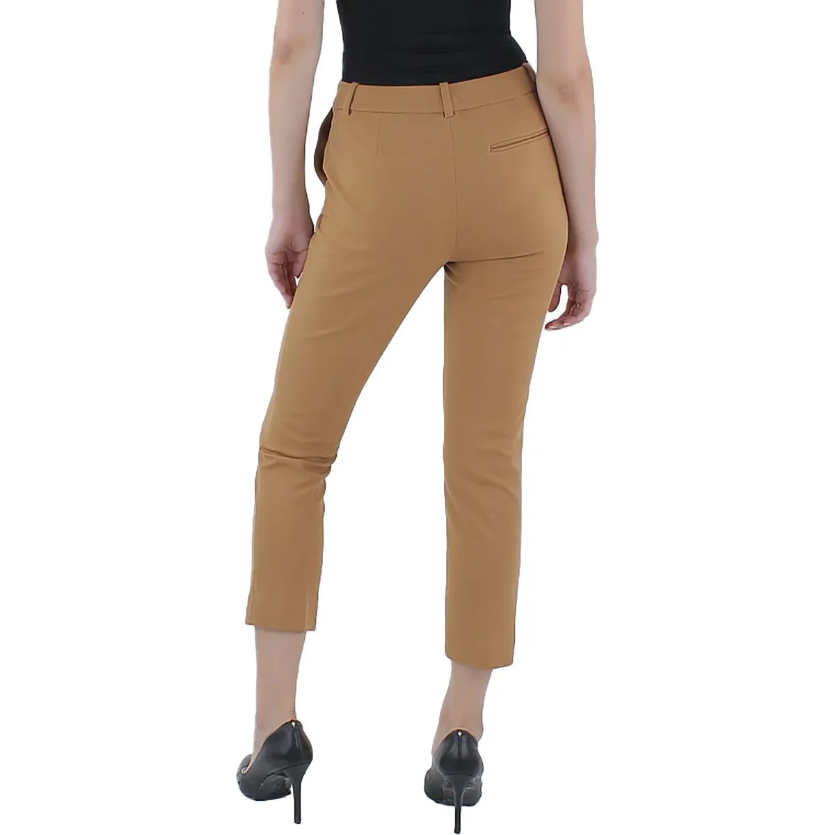Petites Womens Cropped Solid Straight Leg Pants