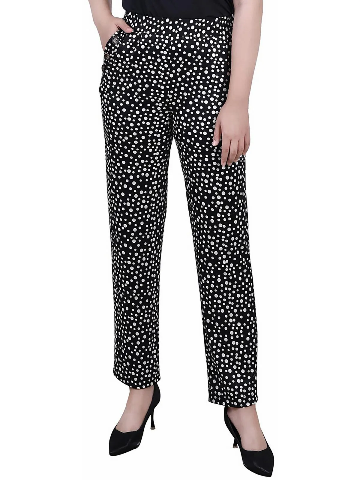 Petites Womens High Rise Embellished Straight Leg Pants