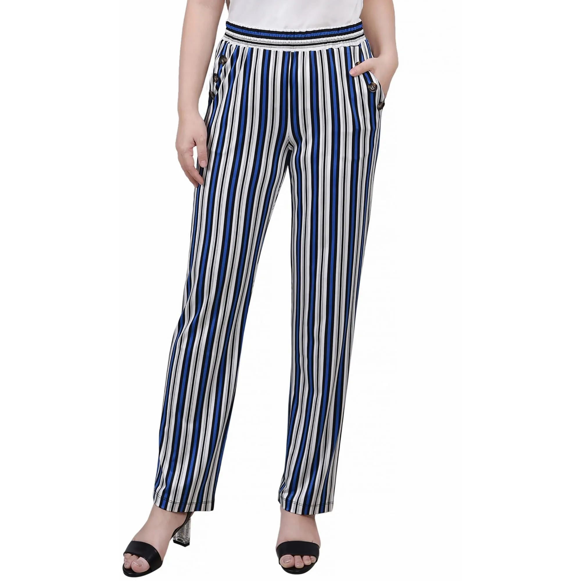 Petites Womens High Rise Embellished Straight Leg Pants