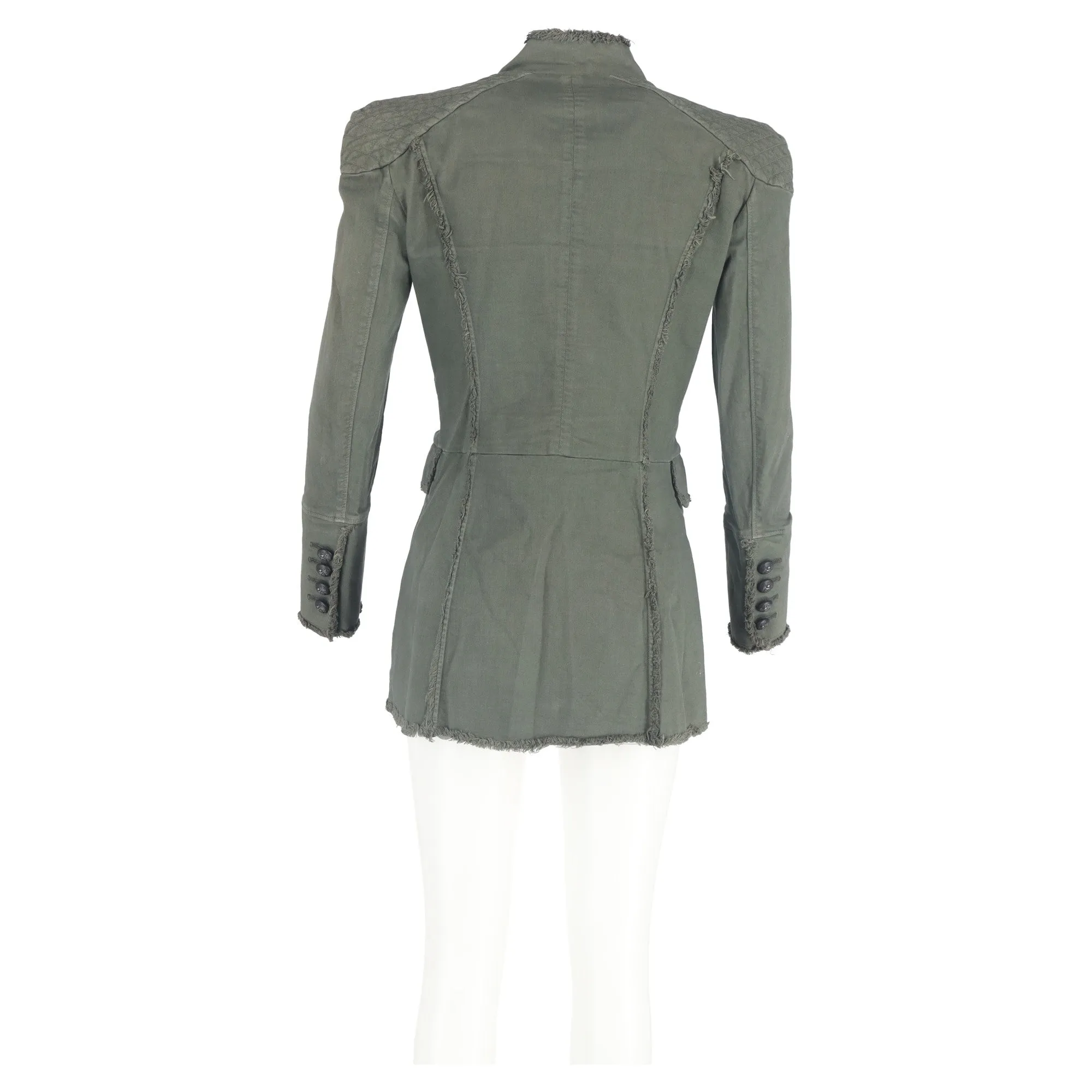Pierre Balmain Double Breasted Military Jacket in Green Cotton