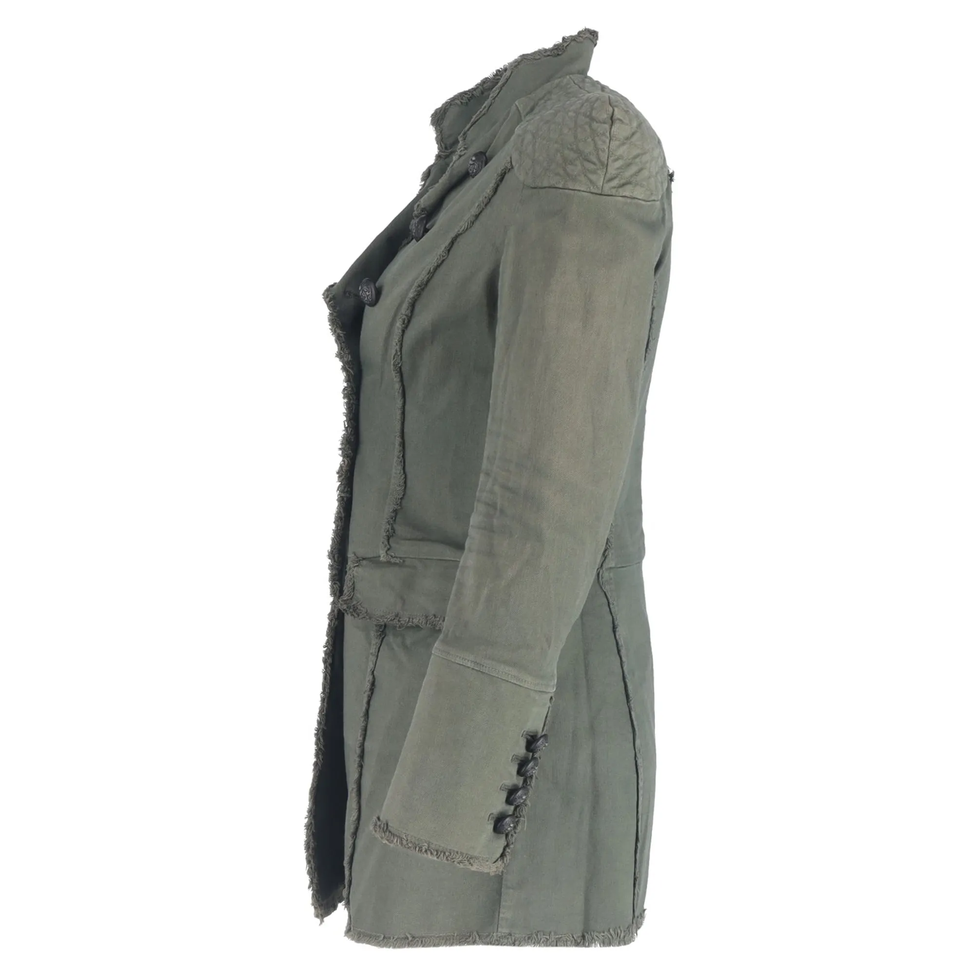 Pierre Balmain Double Breasted Military Jacket in Green Cotton
