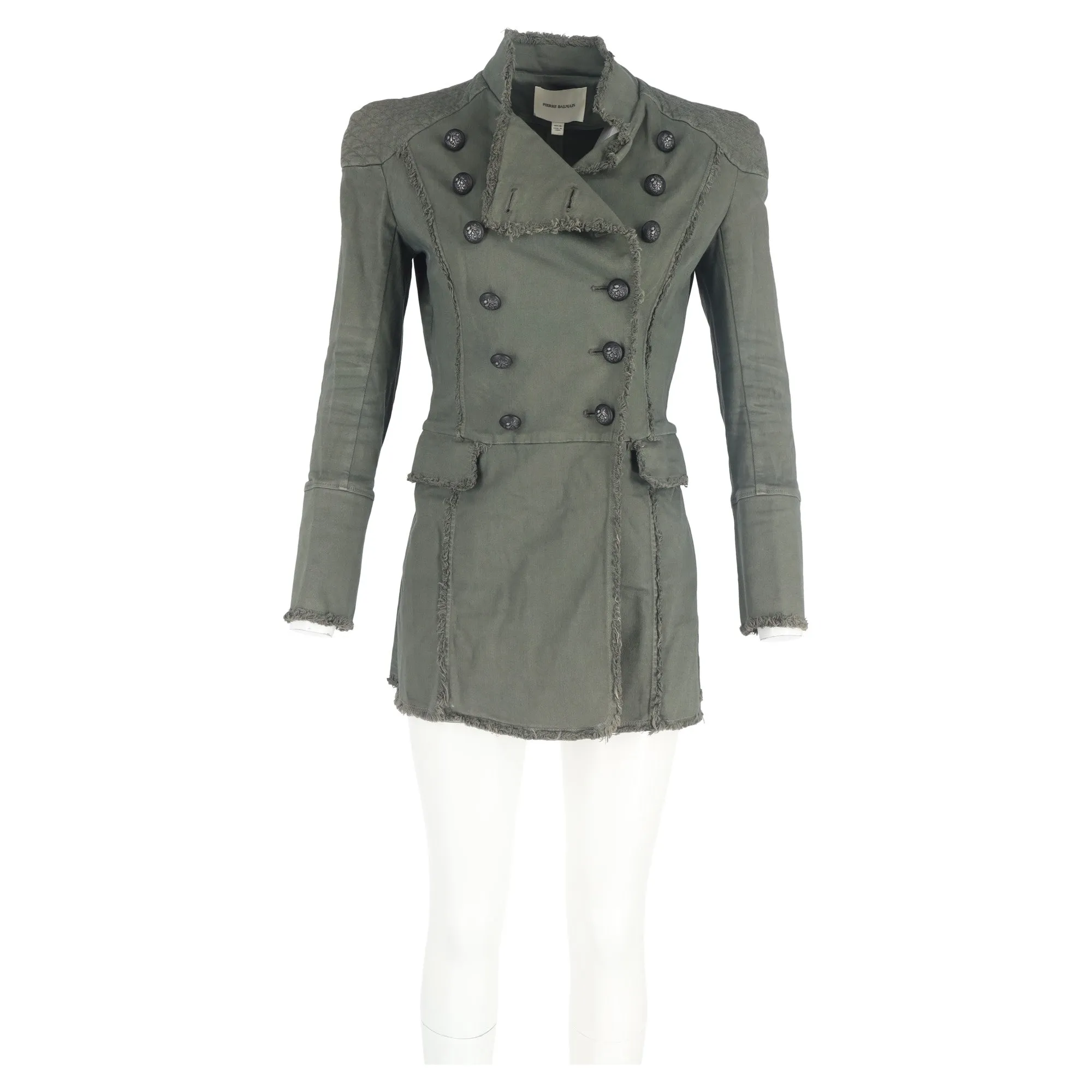 Pierre Balmain Double Breasted Military Jacket in Green Cotton