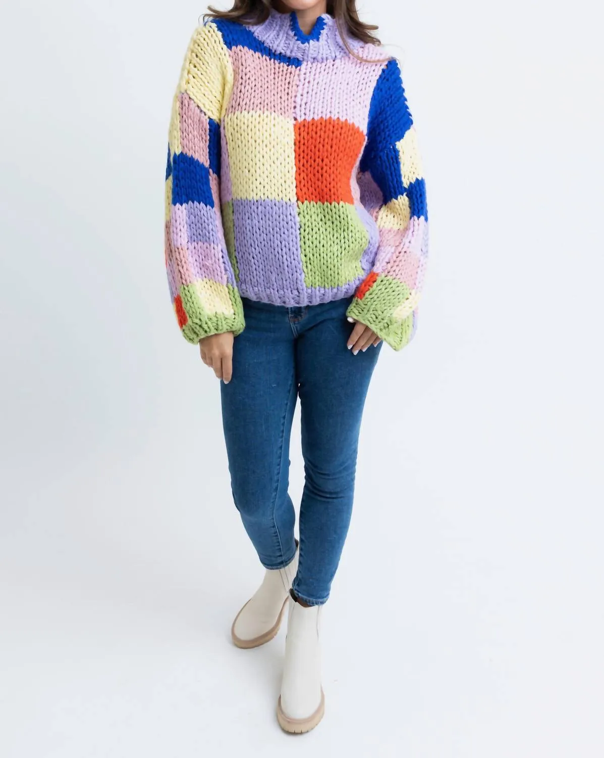 Piper Crochet Colorblock Sweater In Multi