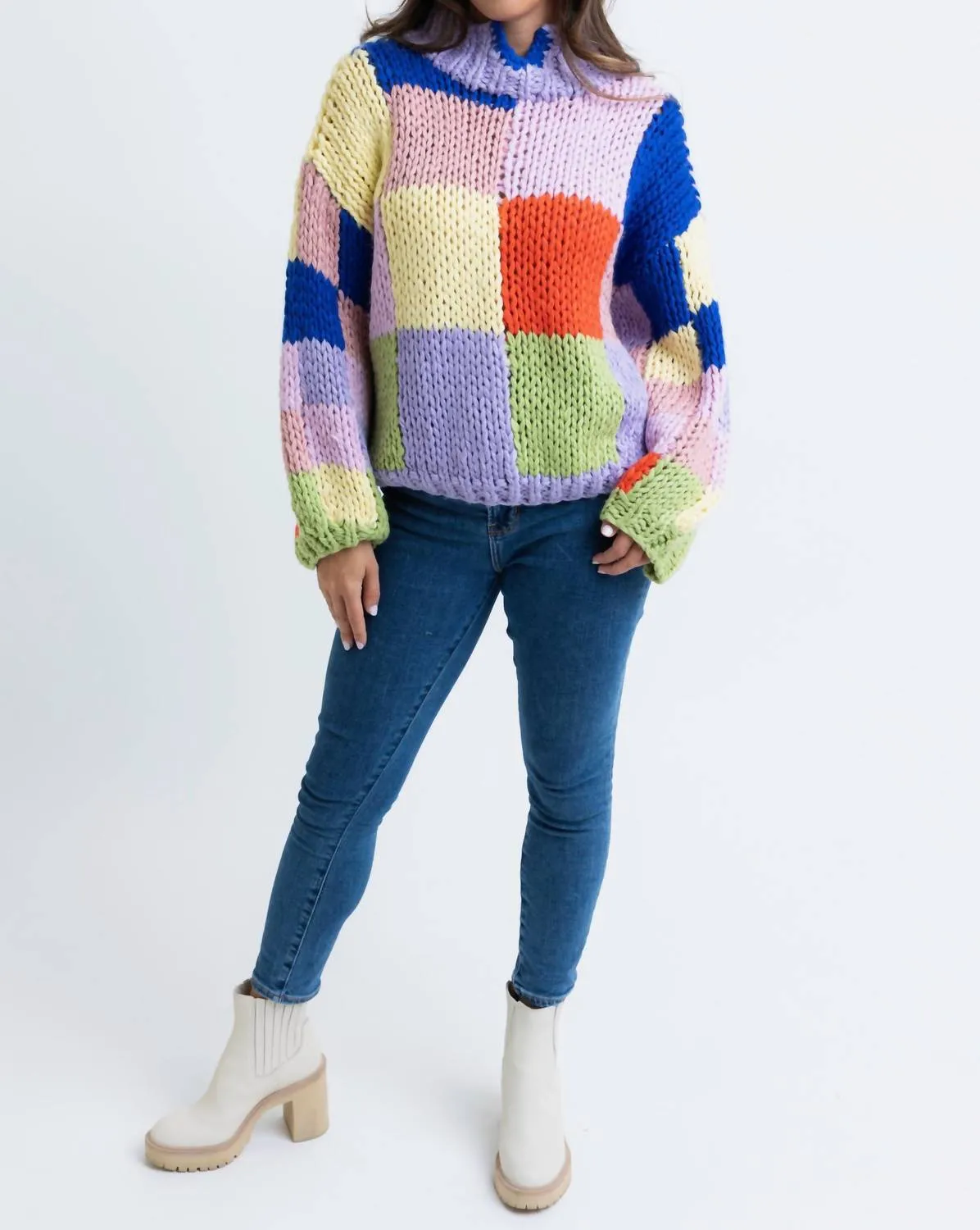 Piper Crochet Colorblock Sweater In Multi