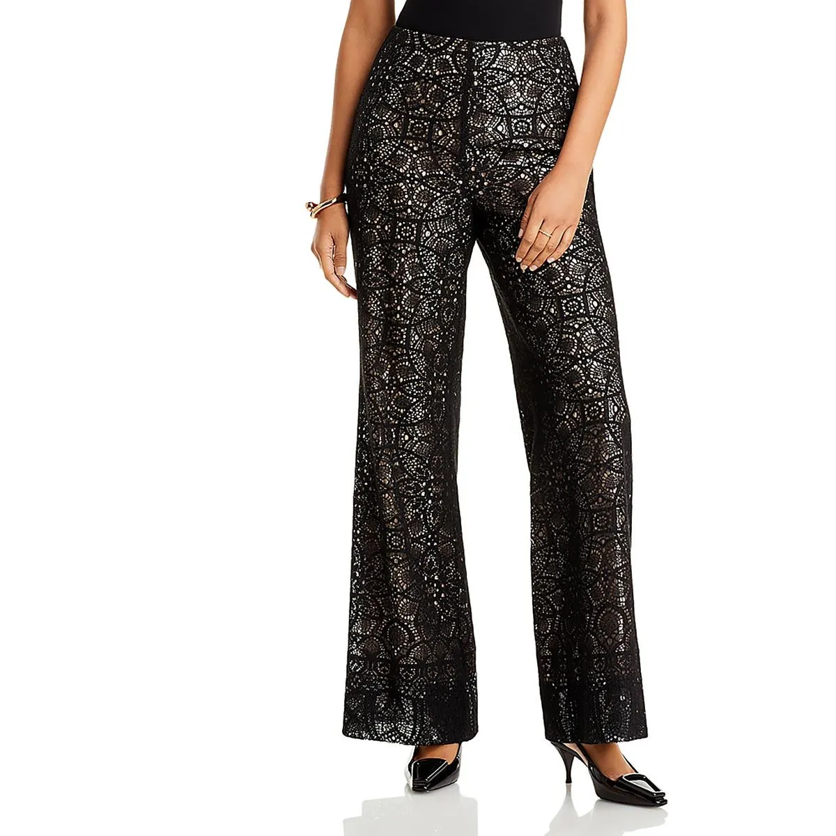 Piper Womens Lace Sequined Wide Leg Pants