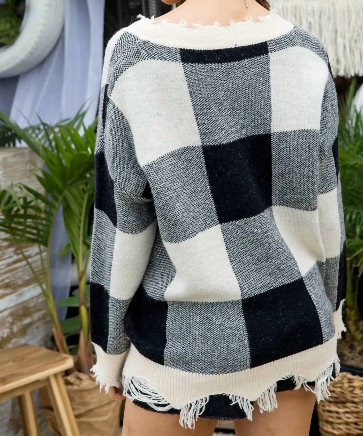 Plaid Frayed Sweater In Multi