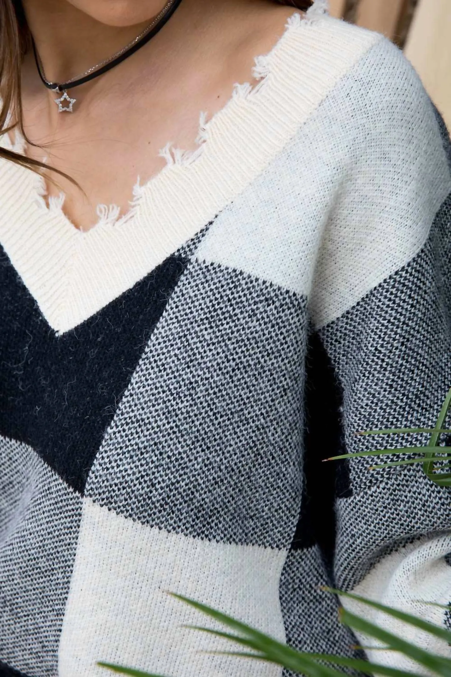 Plaid Frayed Sweater In Multi