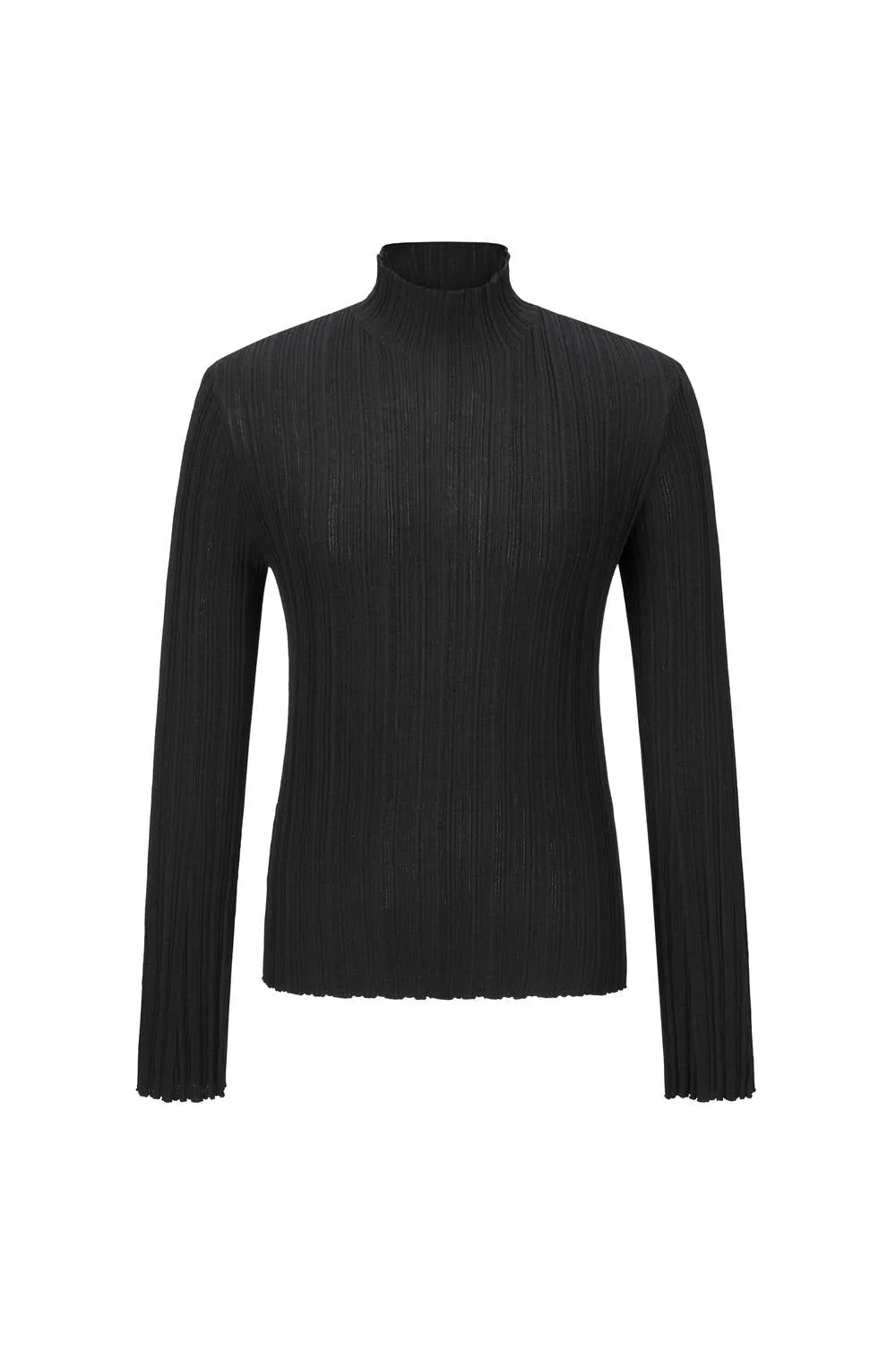 Pleated Mock Neck Sweater In Black