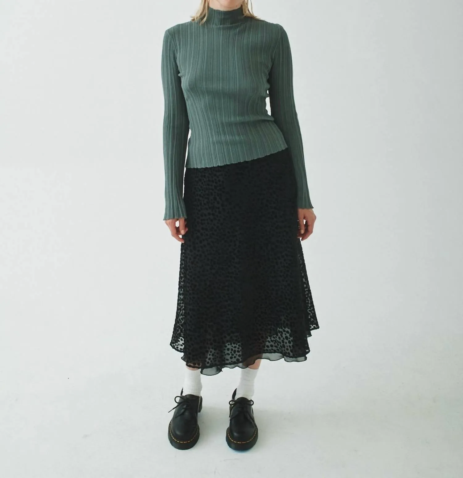 Pleated Mock Neck Sweater In Sage