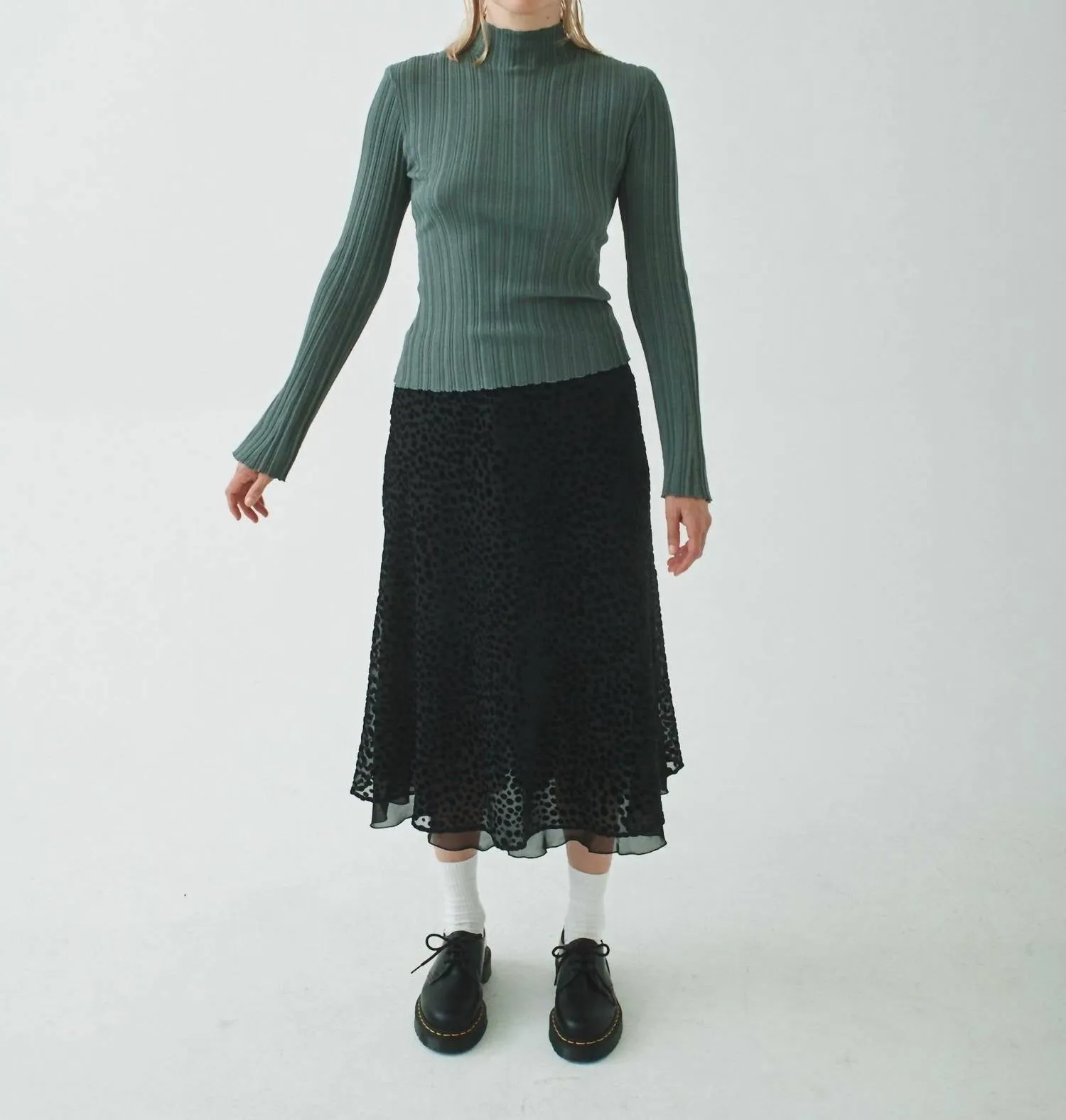 Pleated Mock Neck Sweater In Sage