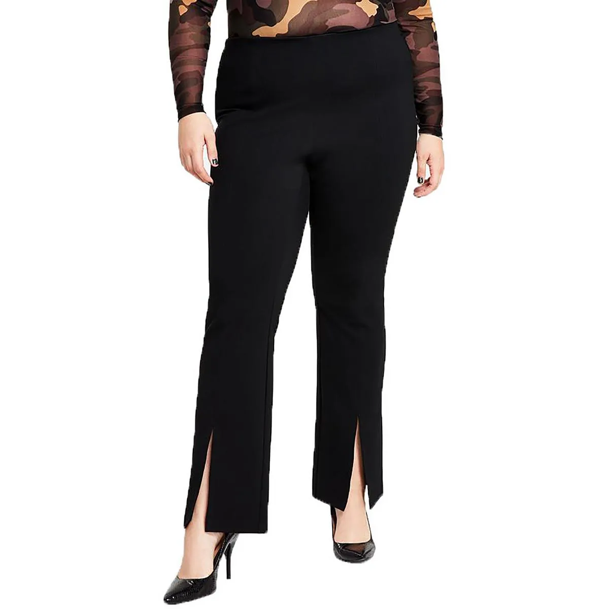 Plus Womens Ankle Slit High Rise Wide Leg Pants