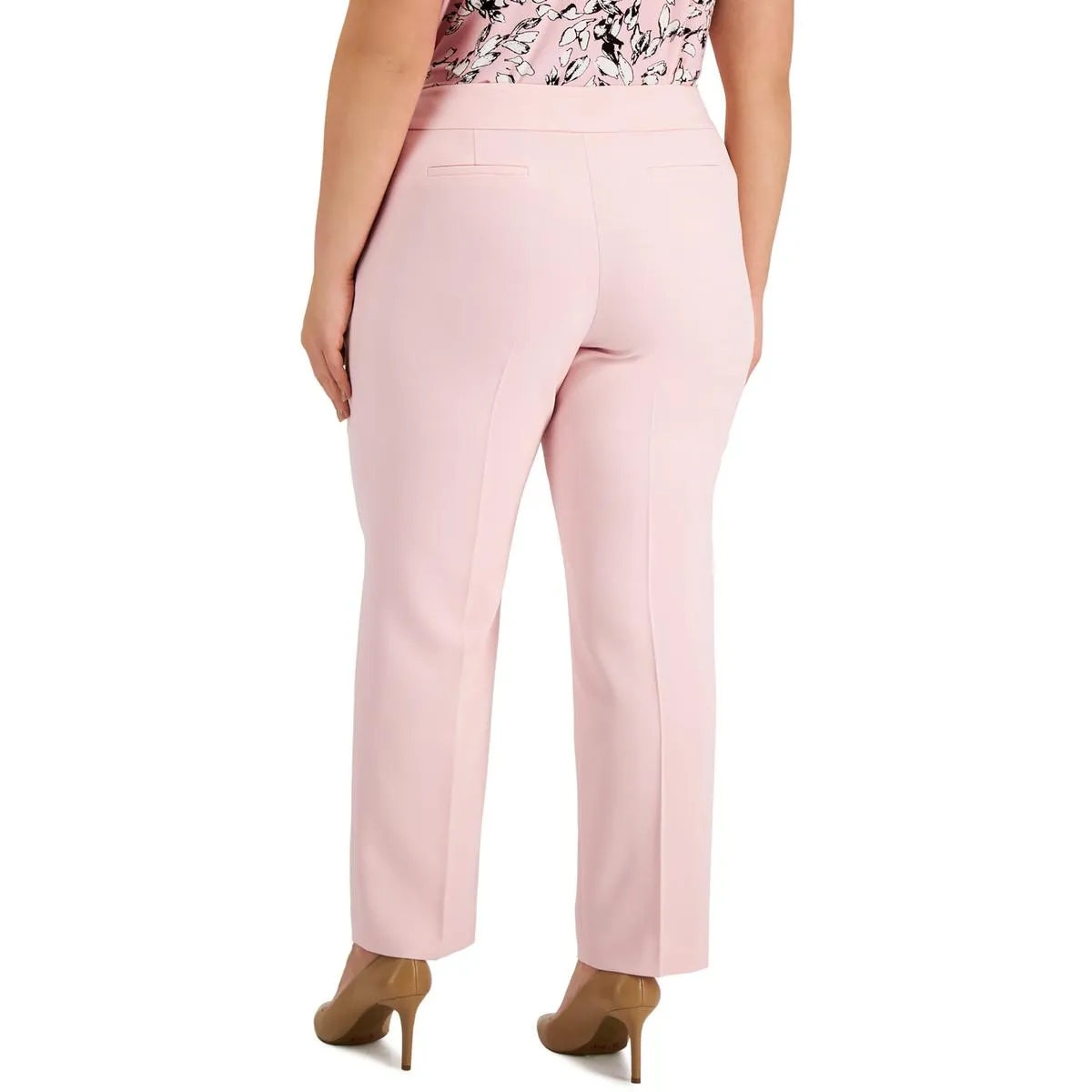 Plus Womens Crepe Slim Straight Leg Pants