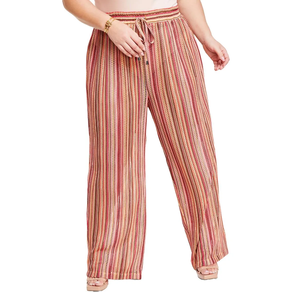 Plus Womens Crochet Drawstring Hem Wide Leg Pants