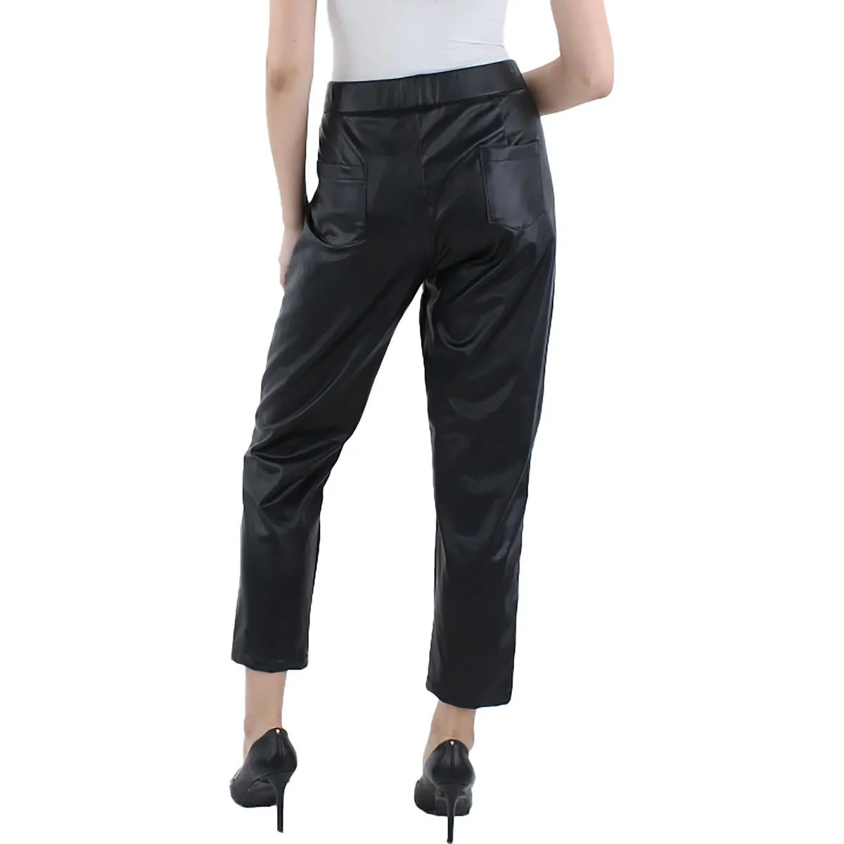 Plus Womens High Rise Faux Leather Ankle Pants