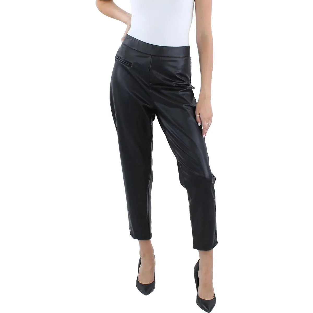 Plus Womens High Rise Faux Leather Ankle Pants