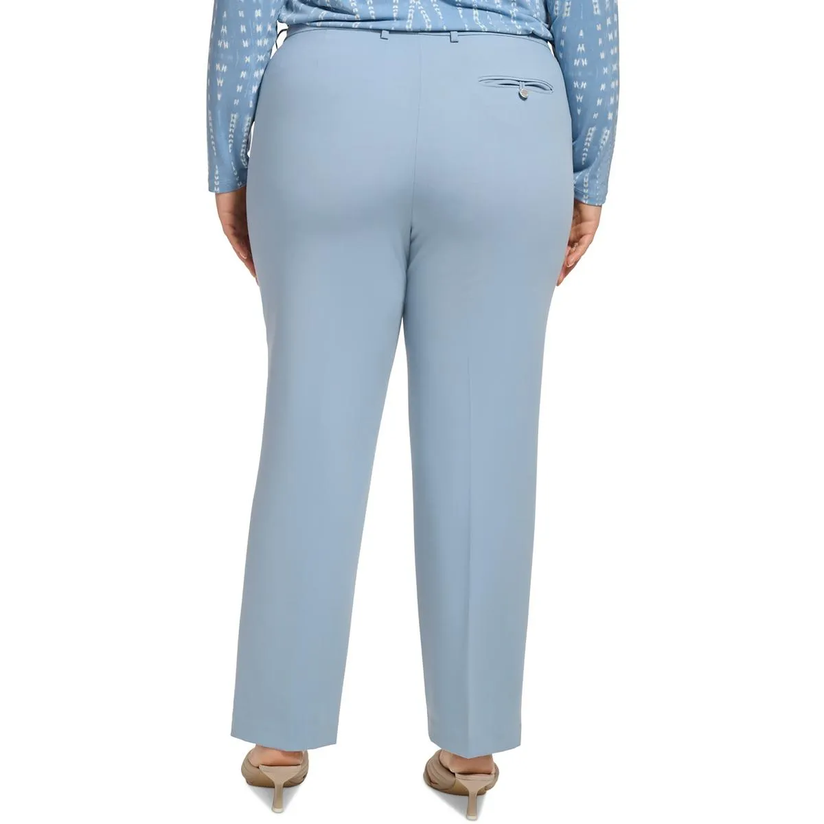 Plus Womens High Rise Solid Straight Leg Pants