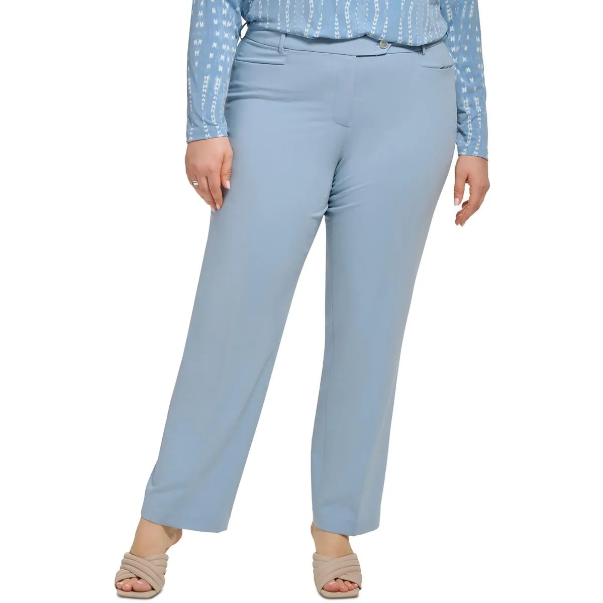 Plus Womens High Rise Solid Straight Leg Pants