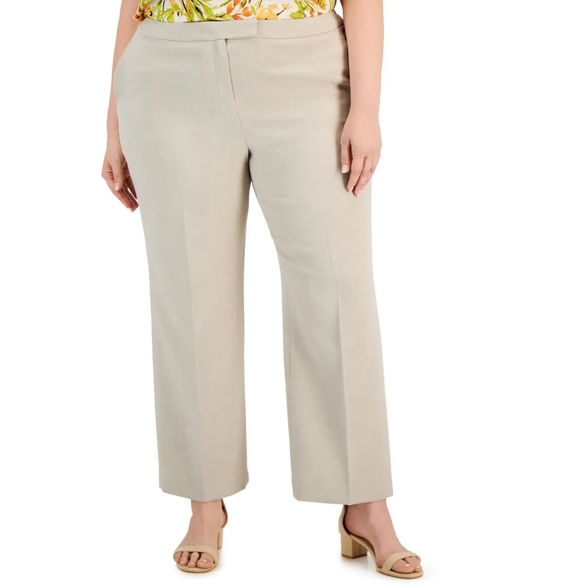 Plus Womens High Rise Stretch Straight Leg Pants