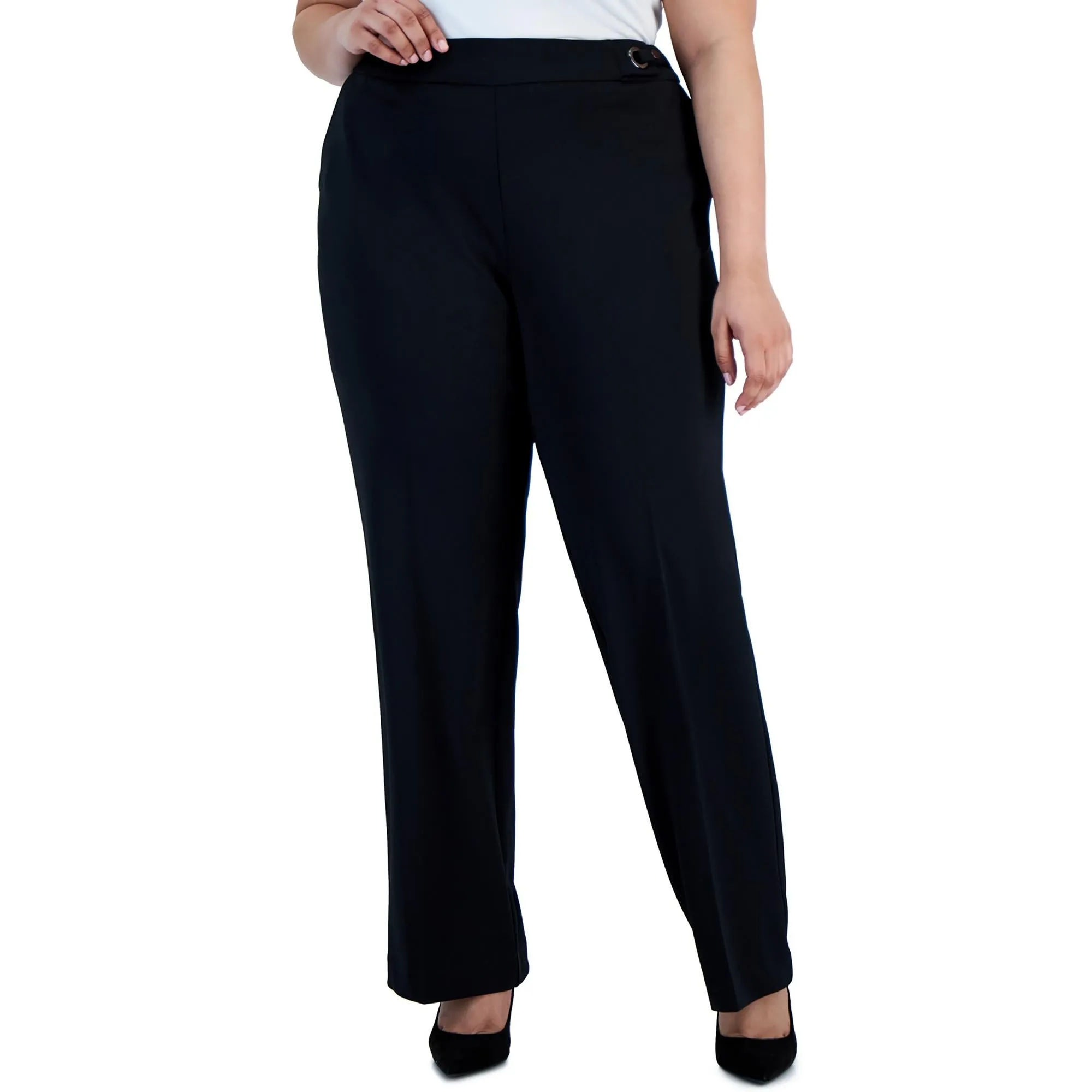Plus Womens High Rise Stretch Straight Leg Pants