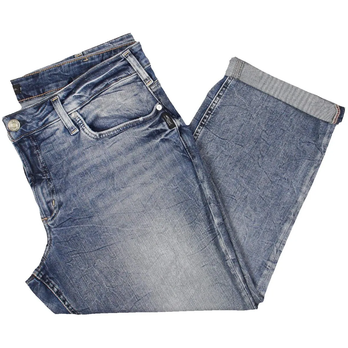 Plus Womens Low Rise Embroidered Capri Jeans