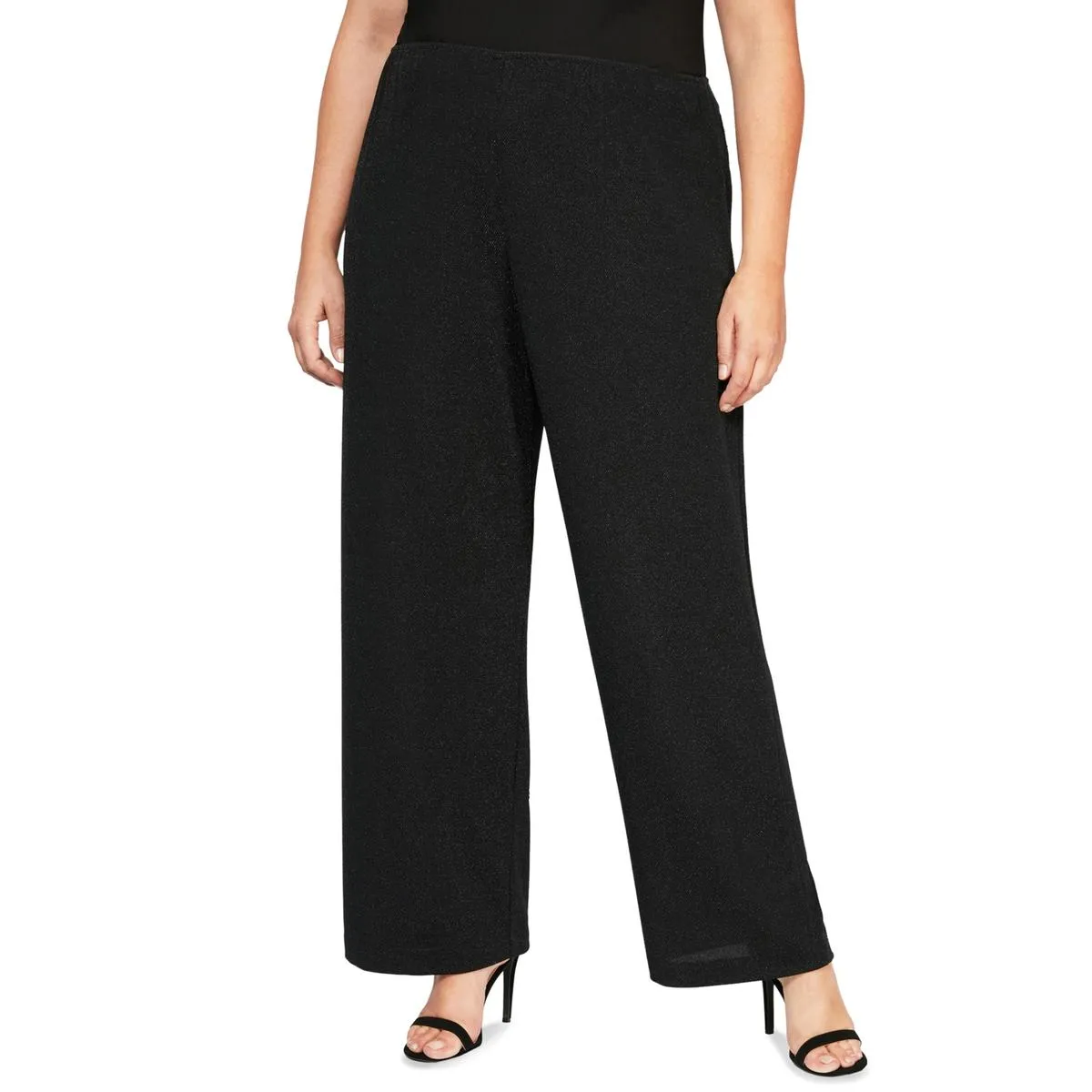 Plus Womens Metallic Stretch Straight Leg Pants